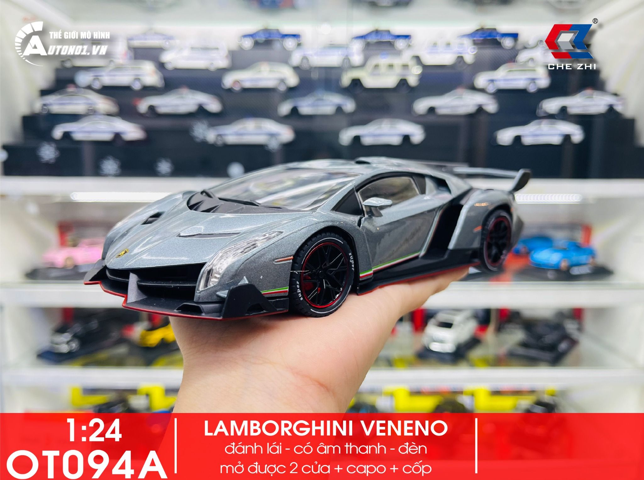 Mô hình xe Lamborghini Veneno có đèn 1:24 Chezhi OT094