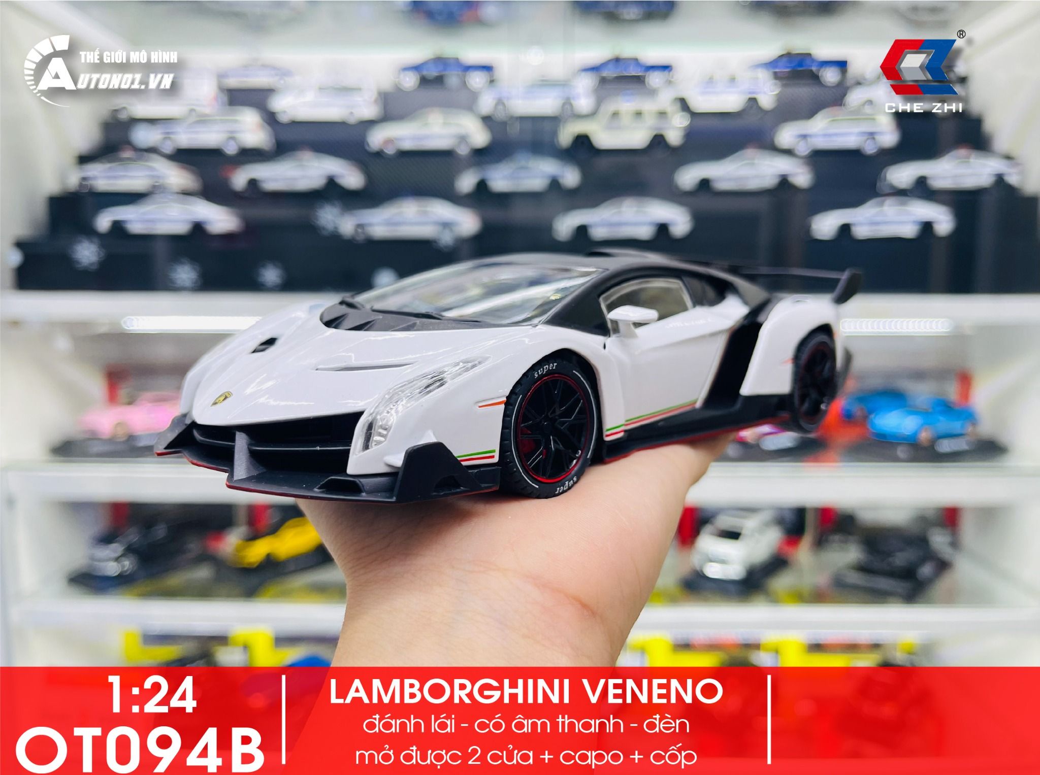Mô hình xe Lamborghini Veneno có đèn 1:24 Chezhi OT094