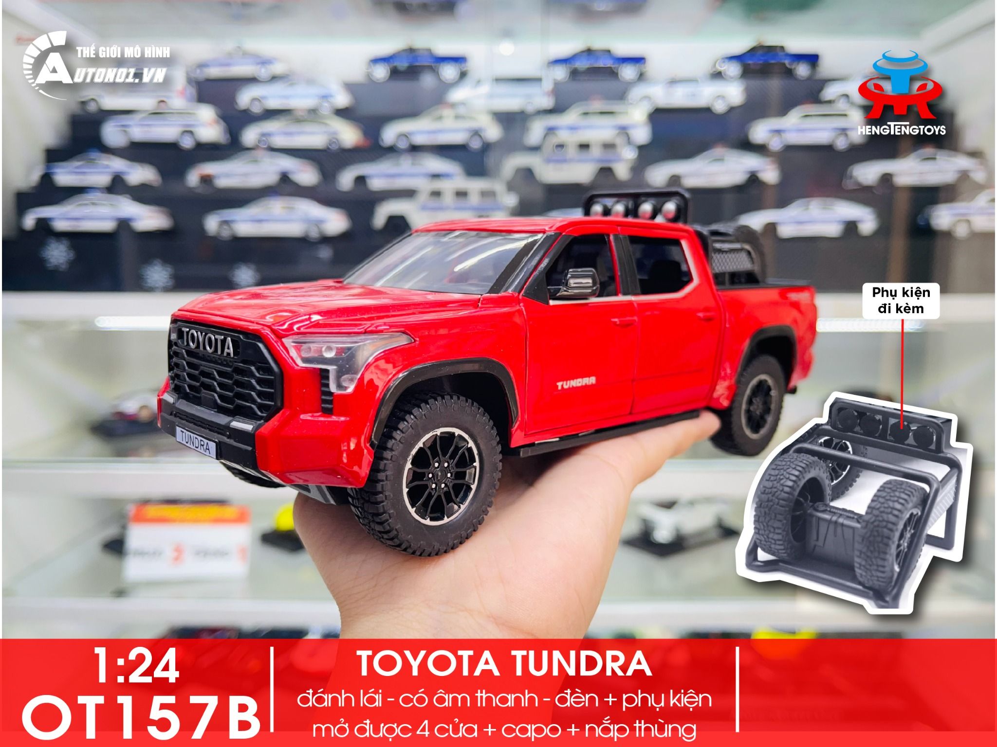 Mô hình xe bán tải Toyota Tundra TRD 4x4 1:24 Henteng model OT157