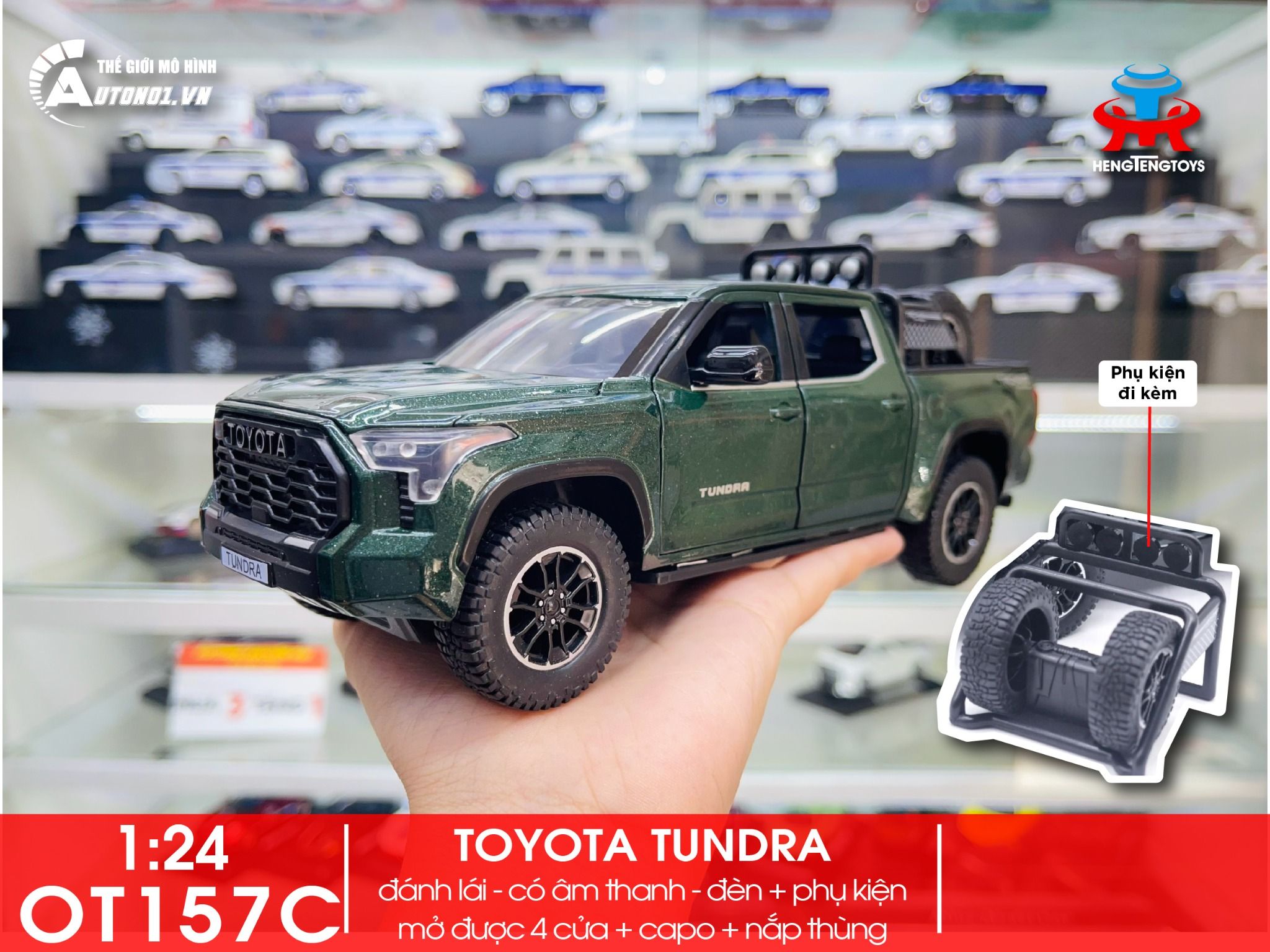 Mô hình xe bán tải Toyota Tundra TRD 4x4 1:24 Henteng model OT157