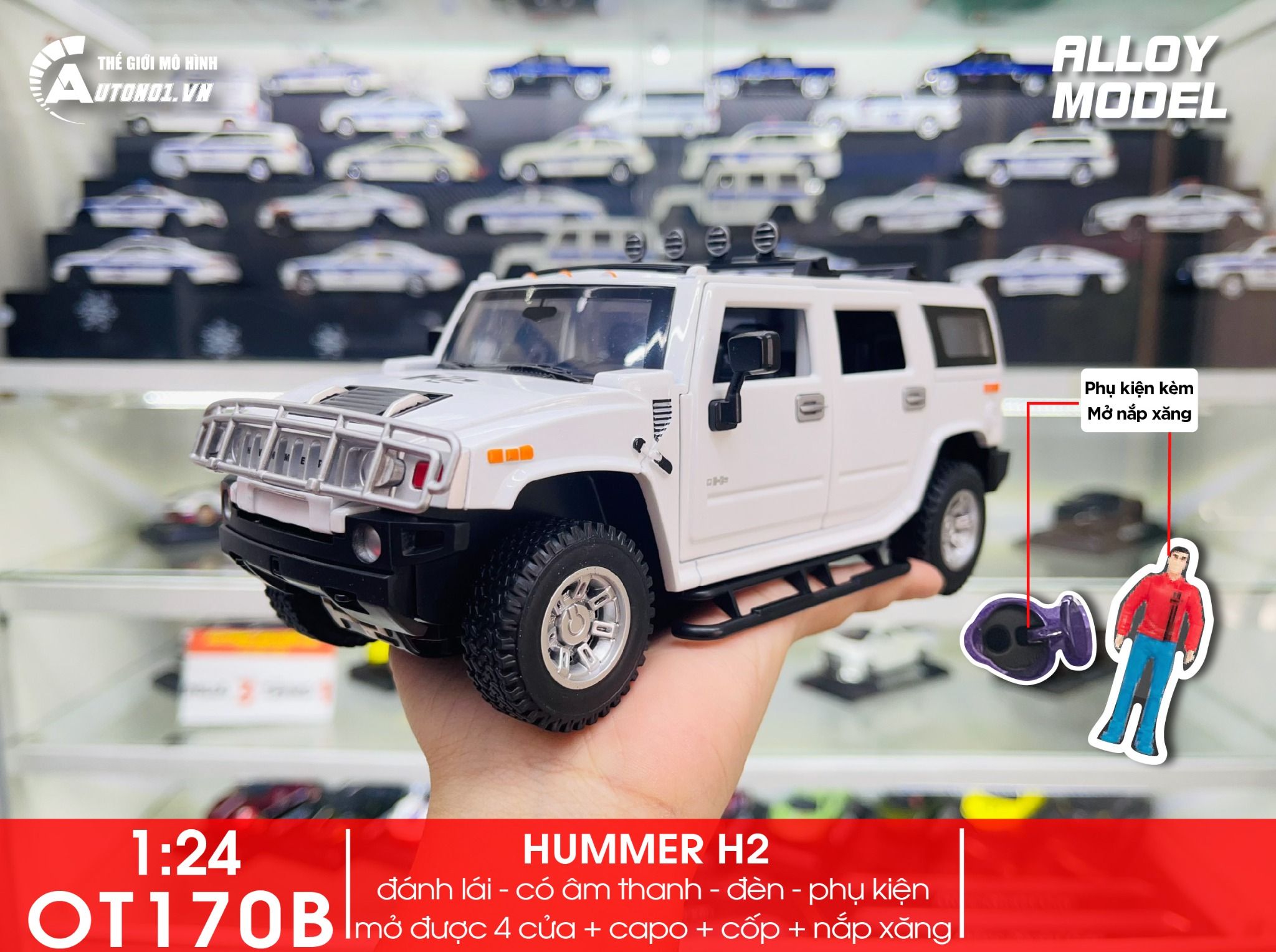 Mô hình xe ô tô Hummer H2 full open tỉ lệ 1:24 Alloy moel K2-25-A OT170