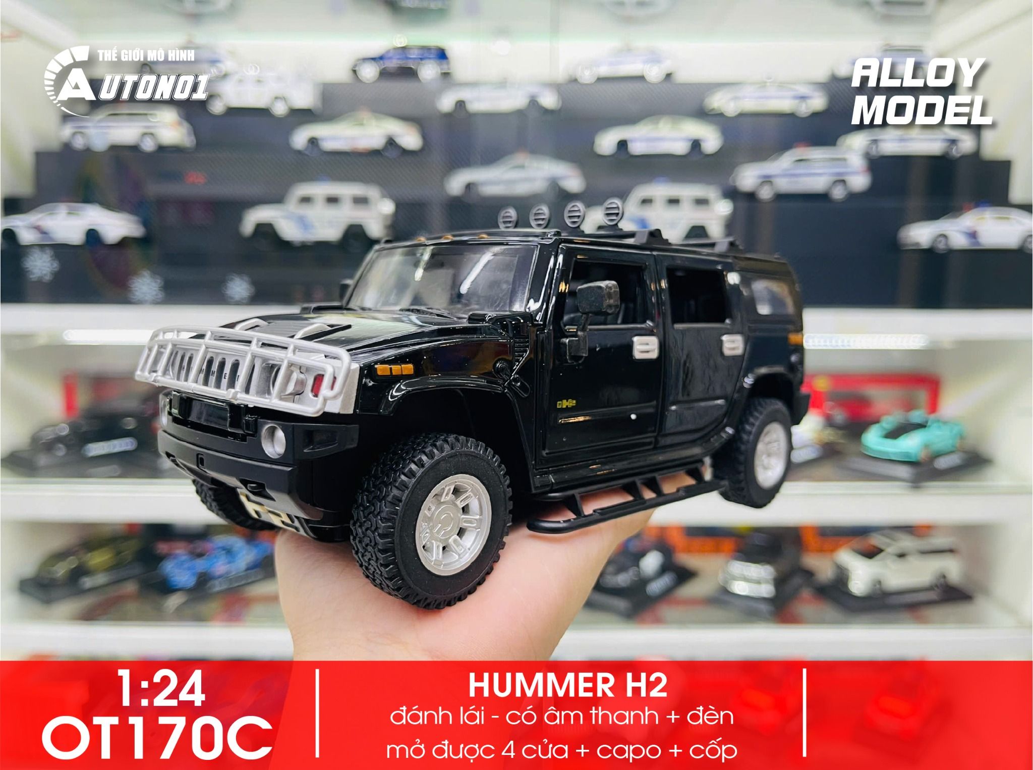 Mô hình xe ô tô Hummer H2 full open tỉ lệ 1:24 Alloy moel K2-25-A OT170