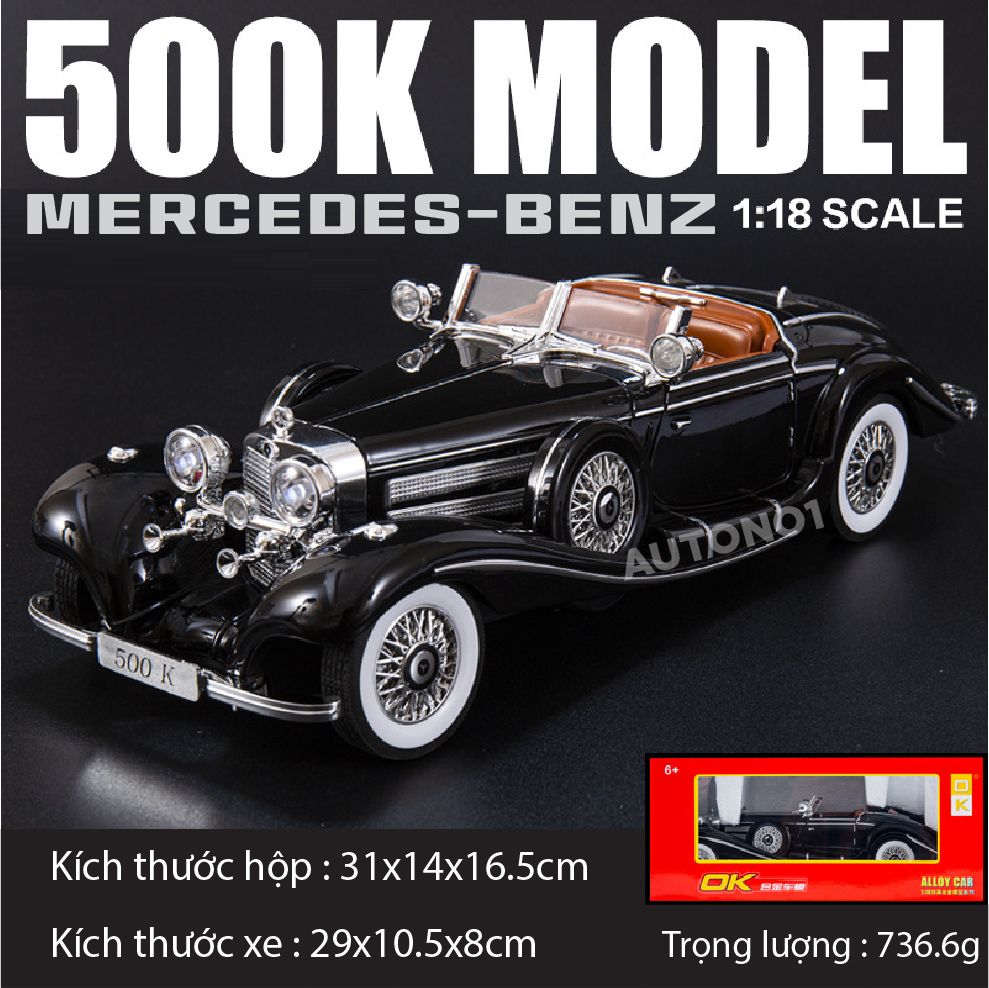 Mô hình xe Mercedes-Benz 500K full open - có đèn - âm thanh tỉ lệ 1:18 OK Model OT18002