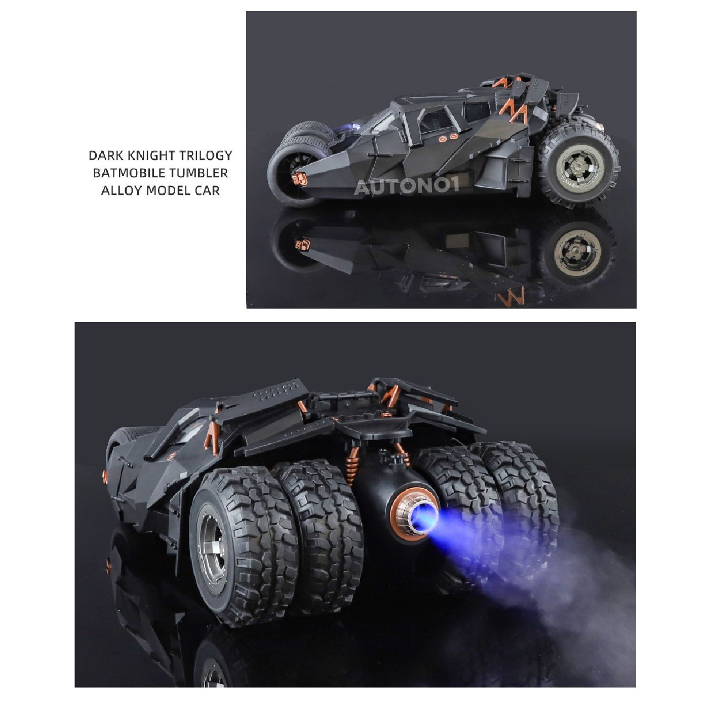Mô hình xe Batman Batmobile The Dark Knight Tumbler phun khói - có đèn - âm thanh tỉ lệ 1:18 Alloy Model OT18005