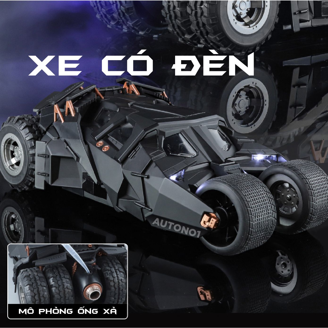 Mô hình xe Batman Batmobile The Dark Knight Tumbler phun khói - có đèn - âm thanh tỉ lệ 1:18 Alloy Model OT18005
