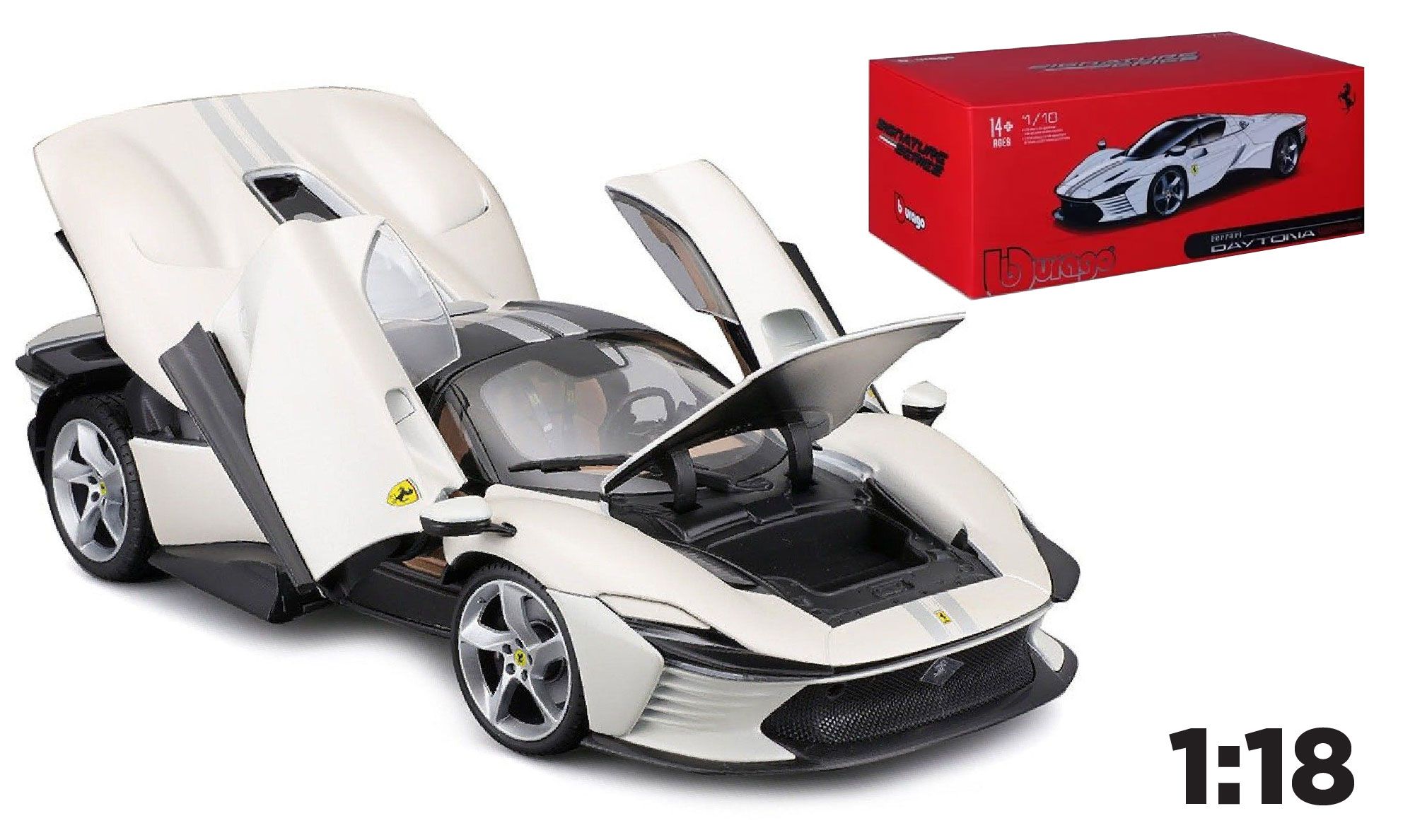 Mô hình xe Ferrari Daytona SP3 Signature white full open - hộp xốp tỉ lệ 1:18 Bburago 18-16912 WT OT18009
