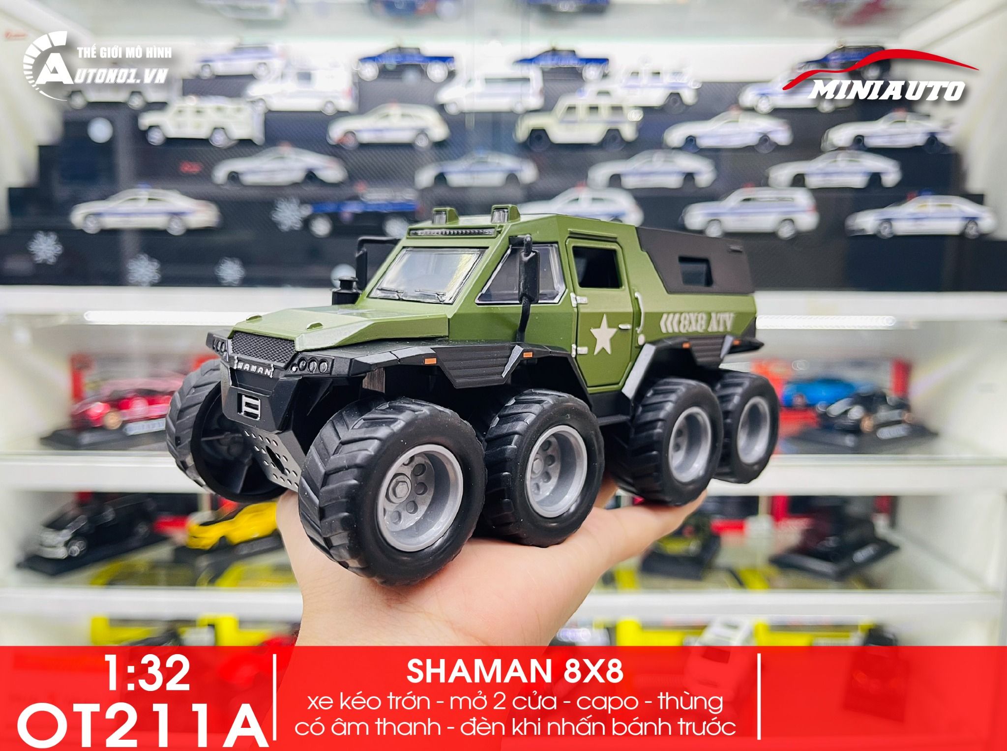Mô hình xe địa hình lội nước Shaman 8x8 1:32 Miniauto OT211