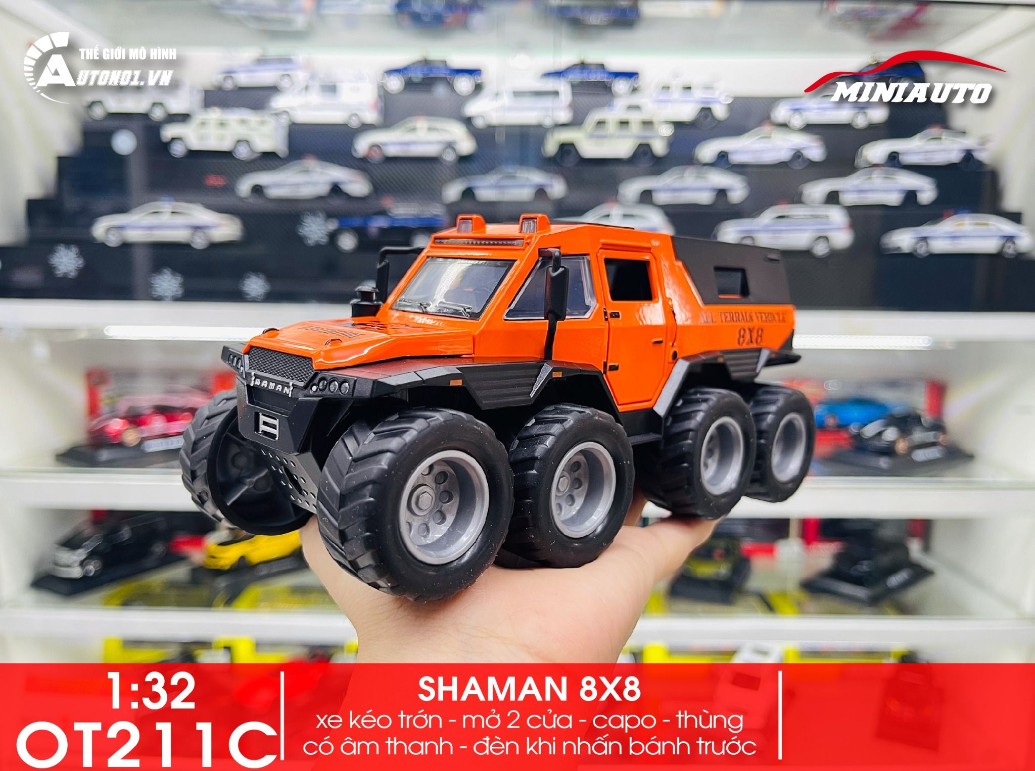 Mô hình xe địa hình lội nước Shaman 8x8 1:32 Miniauto OT211