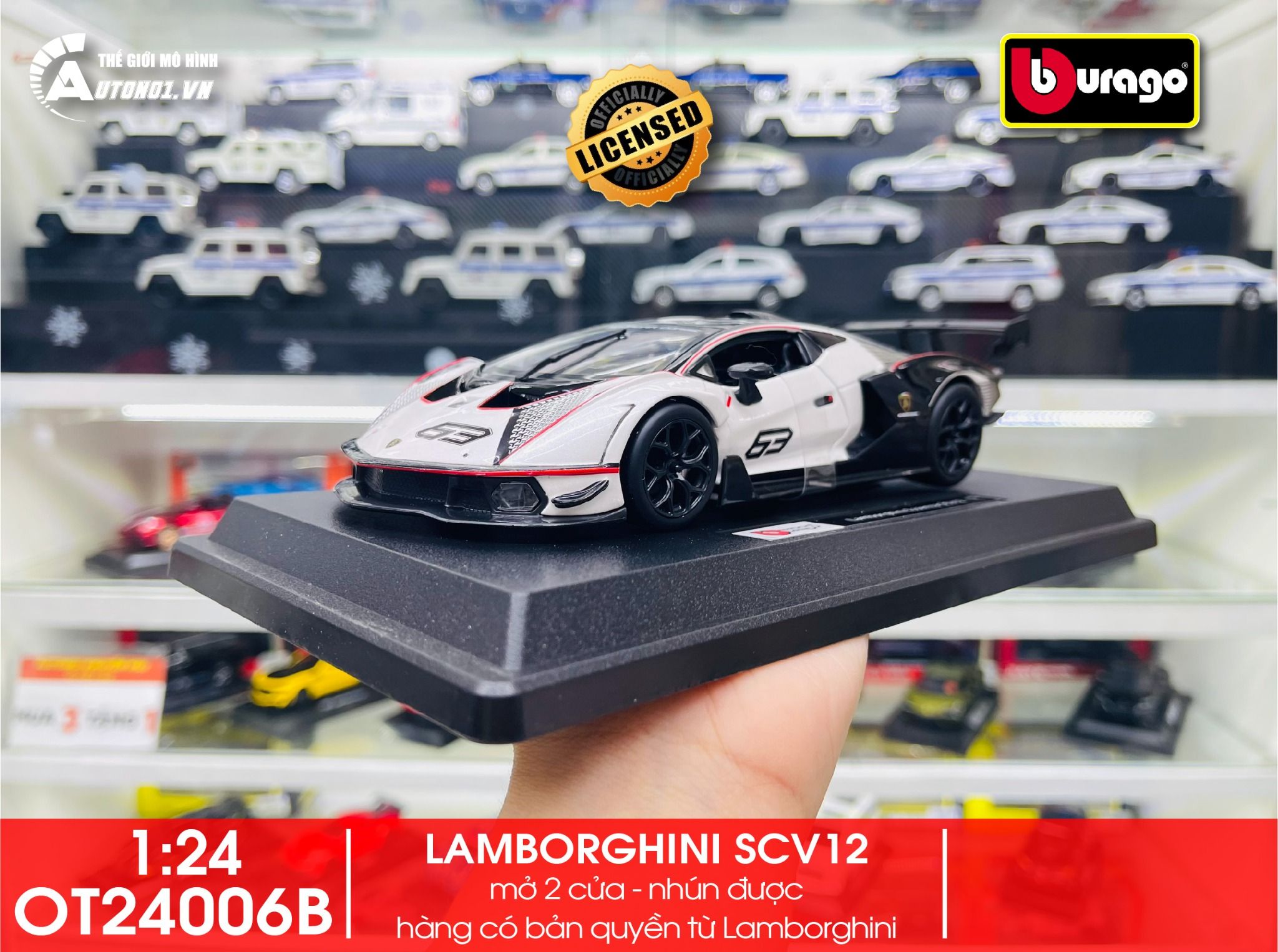 Mô hình xe Lamborghini Essenza SCV12 có bản quyền chính hãng, đánh lái được, mở được 2 cửa tỉ lệ 1:24 BBurago OT24006