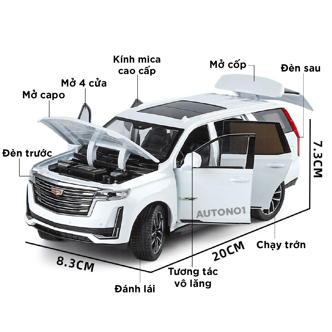 Mô hình xe Cadillac Escalade full open - có đèn - âm thanh tỉ lệ 1:24 OK Model OT24012