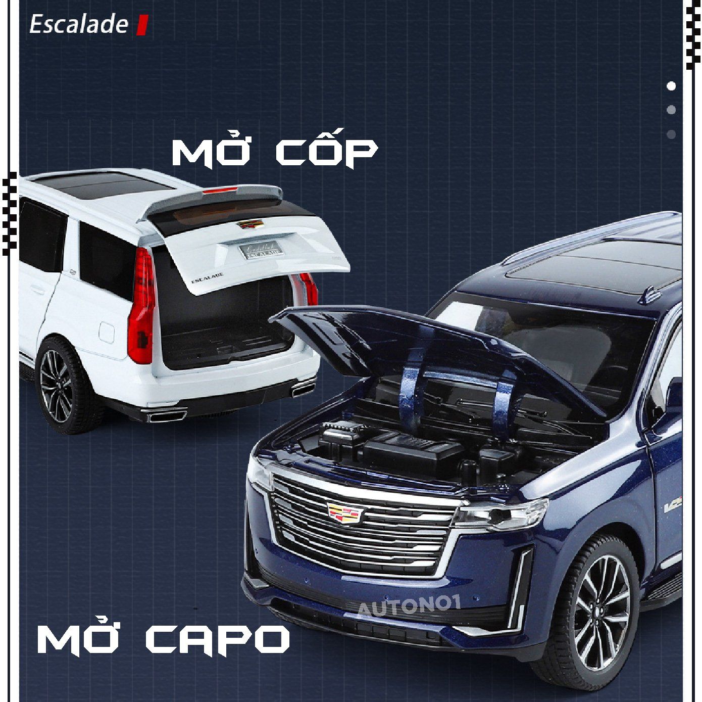 Mô hình xe Cadillac Escalade full open - có đèn - âm thanh tỉ lệ 1:24 OK Model OT24012
