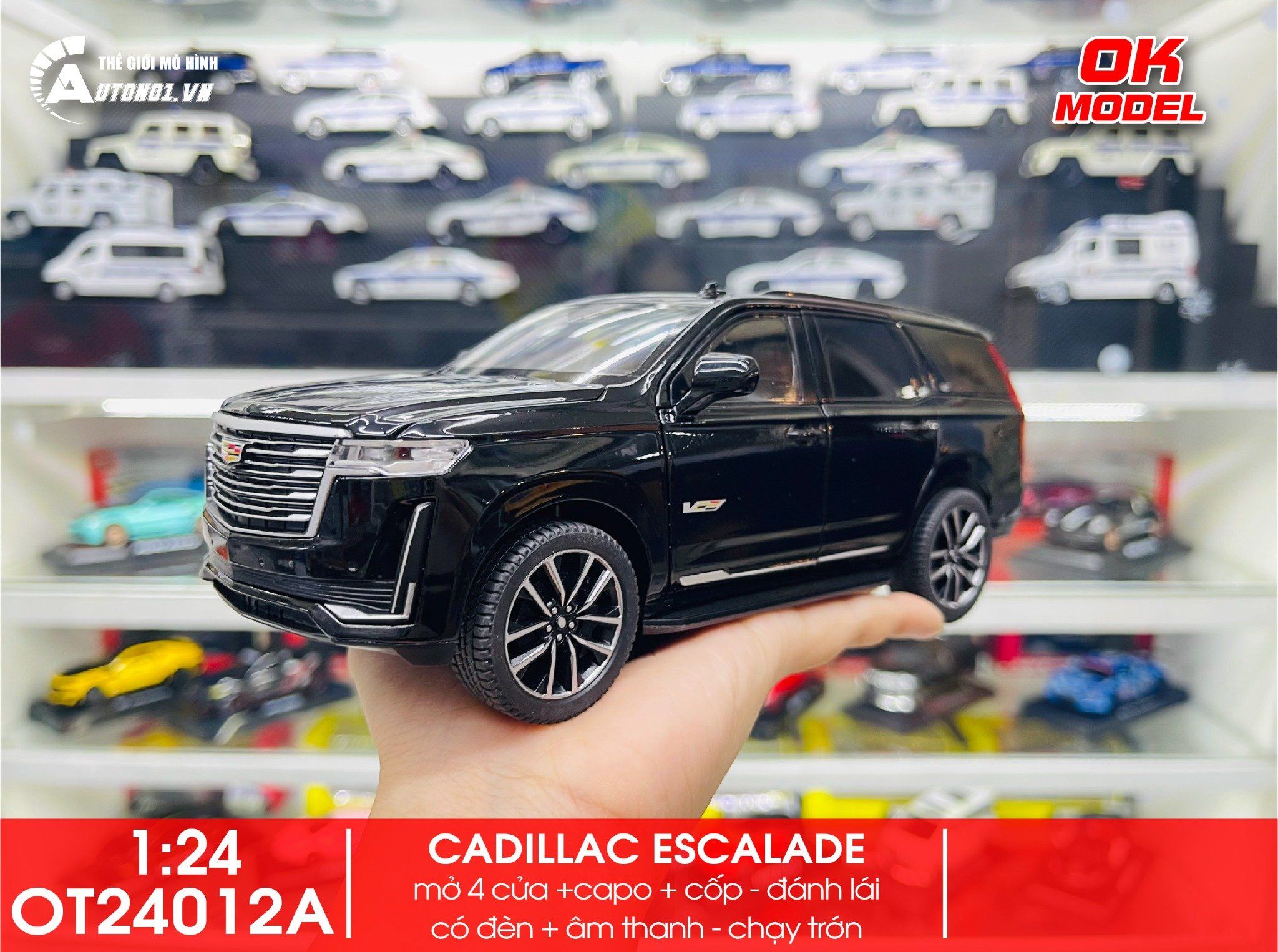 Mô hình xe Cadillac Escalade full open - có đèn - âm thanh tỉ lệ 1:24 OK Model OT24012
