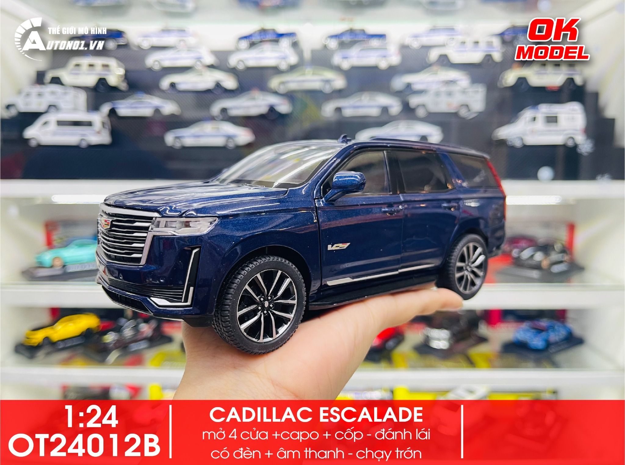 Mô hình xe Cadillac Escalade full open - có đèn - âm thanh tỉ lệ 1:24 OK Model OT24012