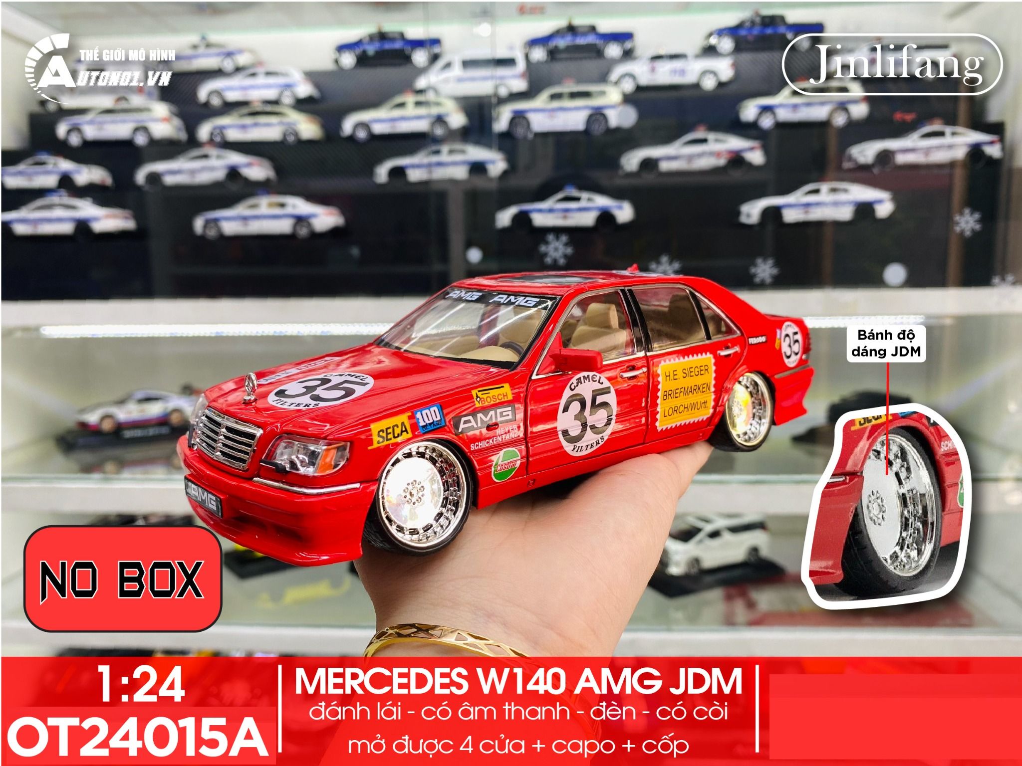 Mô hình xe Mercedes-Benz W140 - 300SEL JDM AMG No box full open - full kính - có âm thanh - đèn tỉ lệ 1:24 Jinlifang OT24015