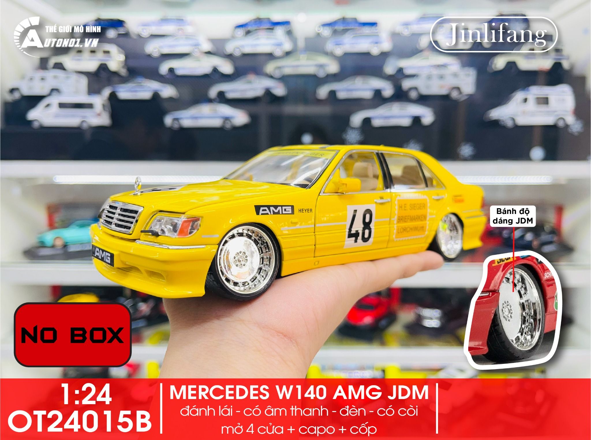 Mô hình xe Mercedes-Benz W140 - 300SEL JDM AMG No box full open - full kính - có âm thanh - đèn tỉ lệ 1:24 Jinlifang OT24015