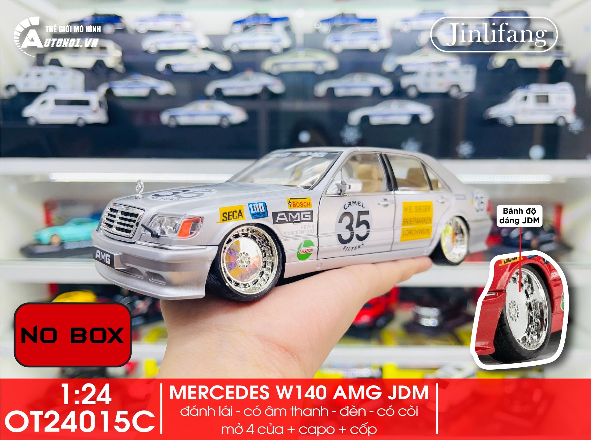 Mô hình xe Mercedes-Benz W140 - 300SEL JDM AMG No box full open - full kính - có âm thanh - đèn tỉ lệ 1:24 Jinlifang OT24015