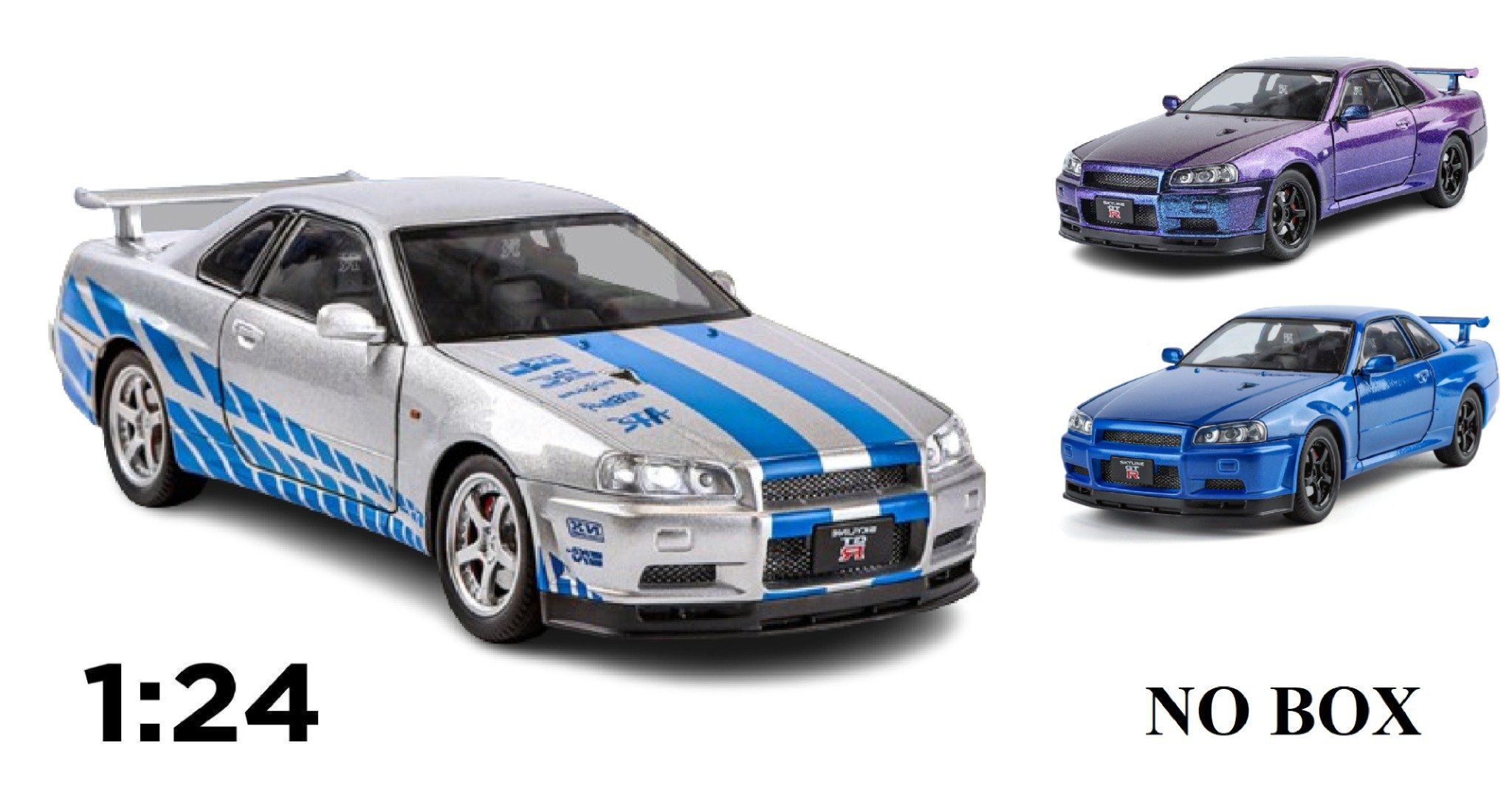 Mô hình xe Nissan GTR - R34 Fast & Furious No box full open - có âm thanh - đèn - đánh lái tỉ lệ 1:24 Jinlifiang OT24017