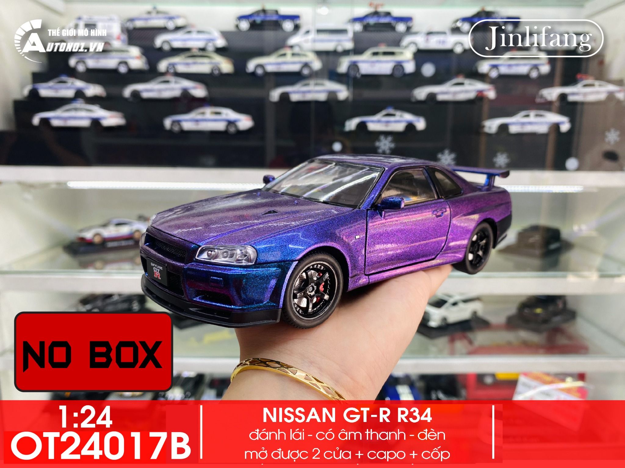 Mô hình xe Nissan GTR - R34 Fast & Furious No box full open - có âm thanh - đèn - đánh lái tỉ lệ 1:24 Jinlifiang OT24017