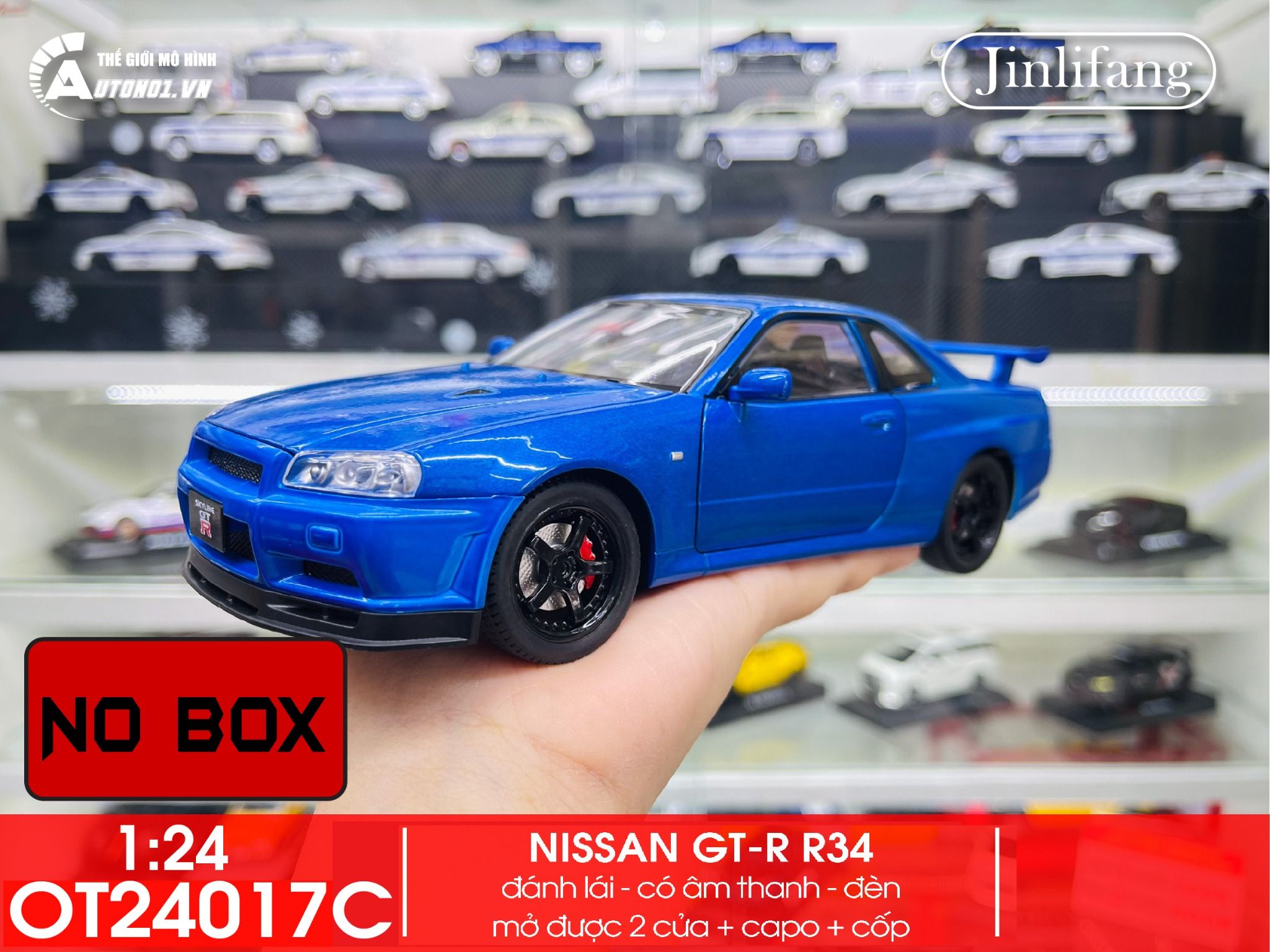 Mô hình xe Nissan GTR - R34 Fast & Furious No box full open - có âm thanh - đèn - đánh lái tỉ lệ 1:24 Jinlifiang OT24017