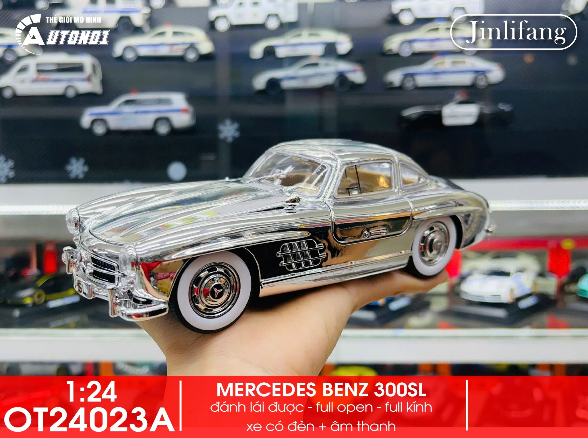Mô hình xe Mercedes - Benz 300SL full open - có âm thanh - đèn - đánh lái tỉ lệ 1:24 Jinlifiang OT24023