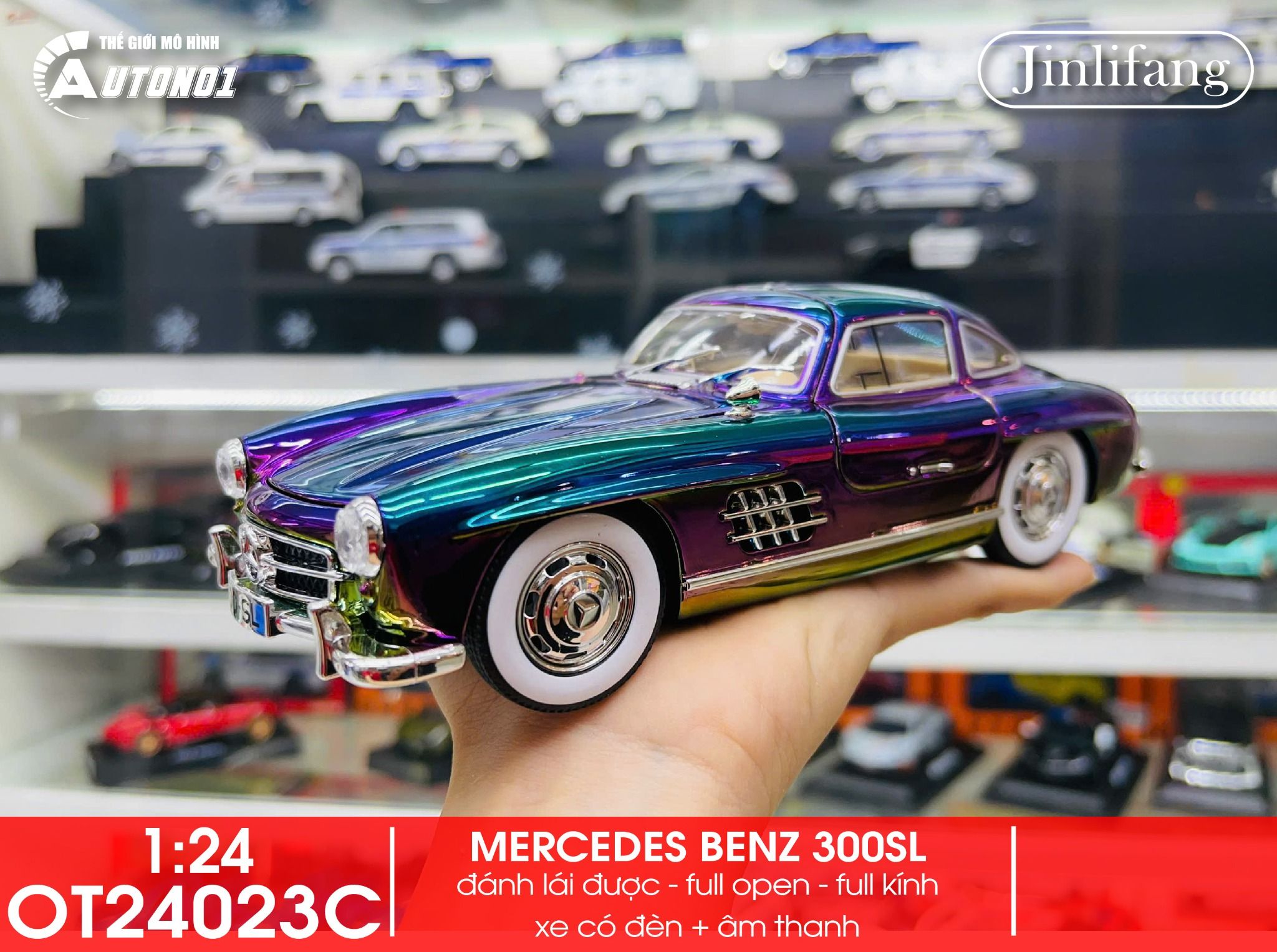 Mô hình xe Mercedes - Benz 300SL full open - có âm thanh - đèn - đánh lái tỉ lệ 1:24 Jinlifiang OT24023