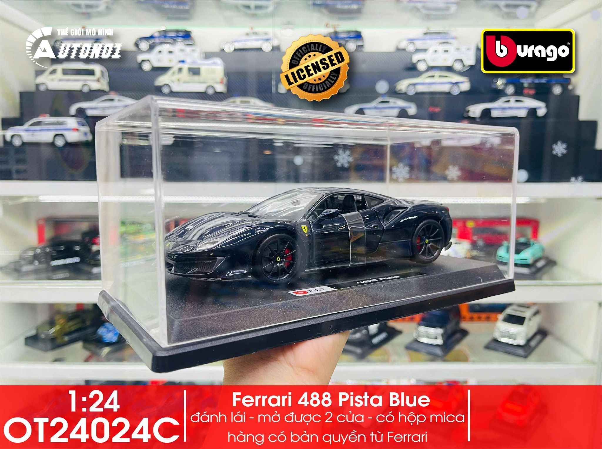 Mô hình xe có đế kèm hộp mica các hãng Lamborghini - Porsche - Ferrari tỉ lệ 1:24 Bburago OT24024
