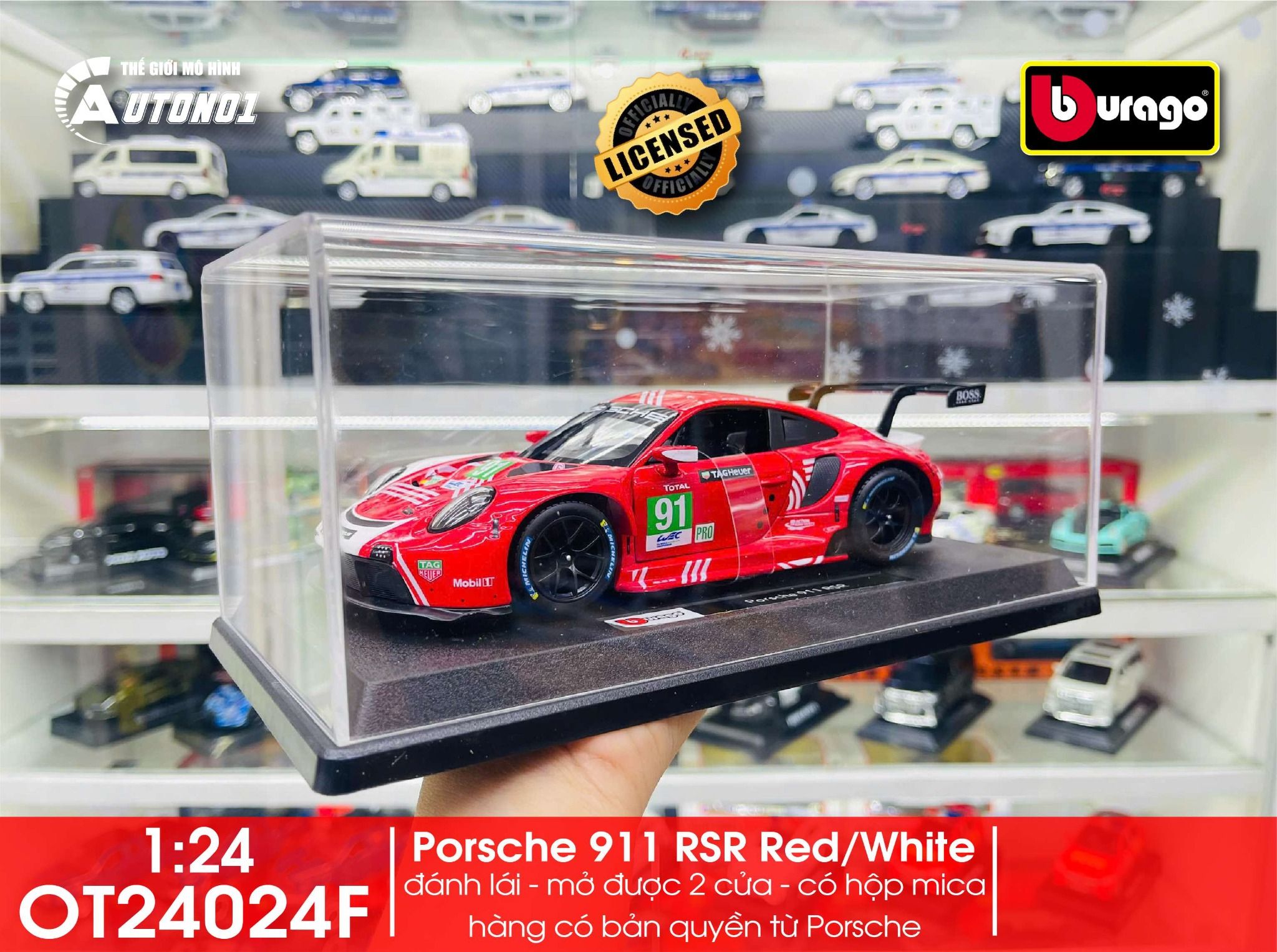 Mô hình xe có đế kèm hộp mica các hãng Lamborghini - Porsche - Ferrari tỉ lệ 1:24 Bburago OT24024