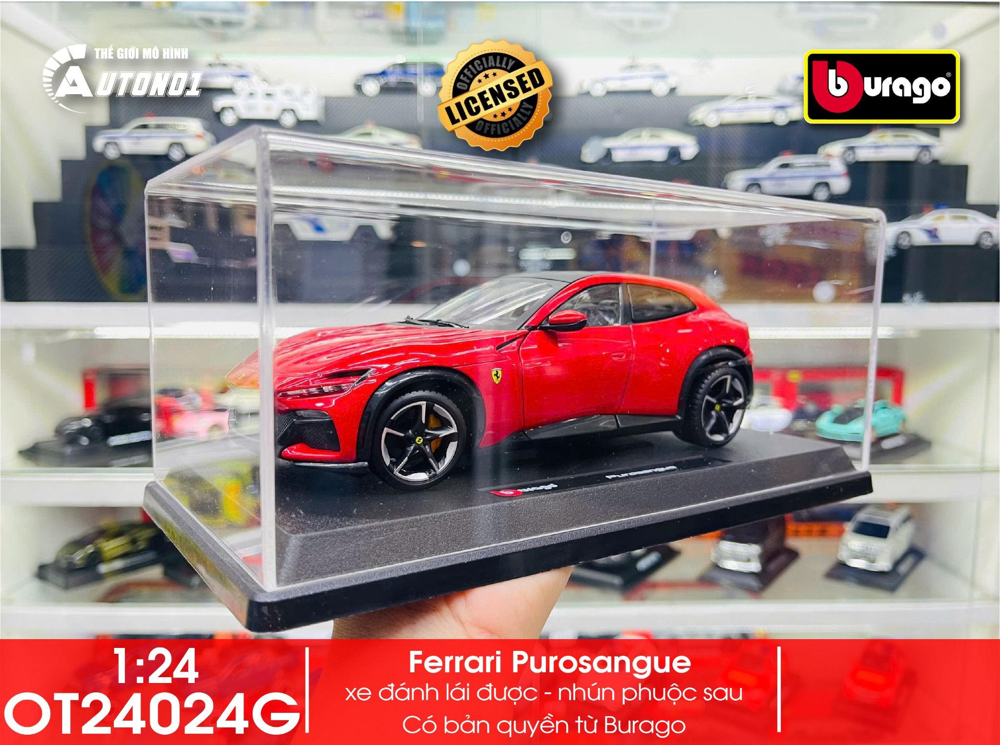 Mô hình xe có đế kèm hộp mica các hãng Lamborghini - Porsche - Ferrari tỉ lệ 1:24 Bburago OT24024