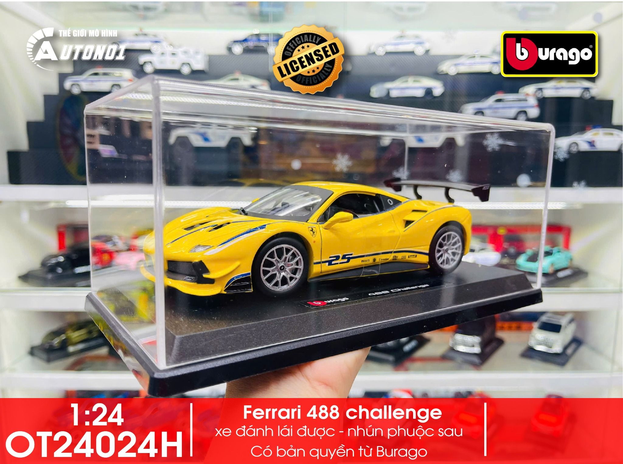 Mô hình xe có đế kèm hộp mica các hãng Lamborghini - Porsche - Ferrari tỉ lệ 1:24 Bburago OT24024