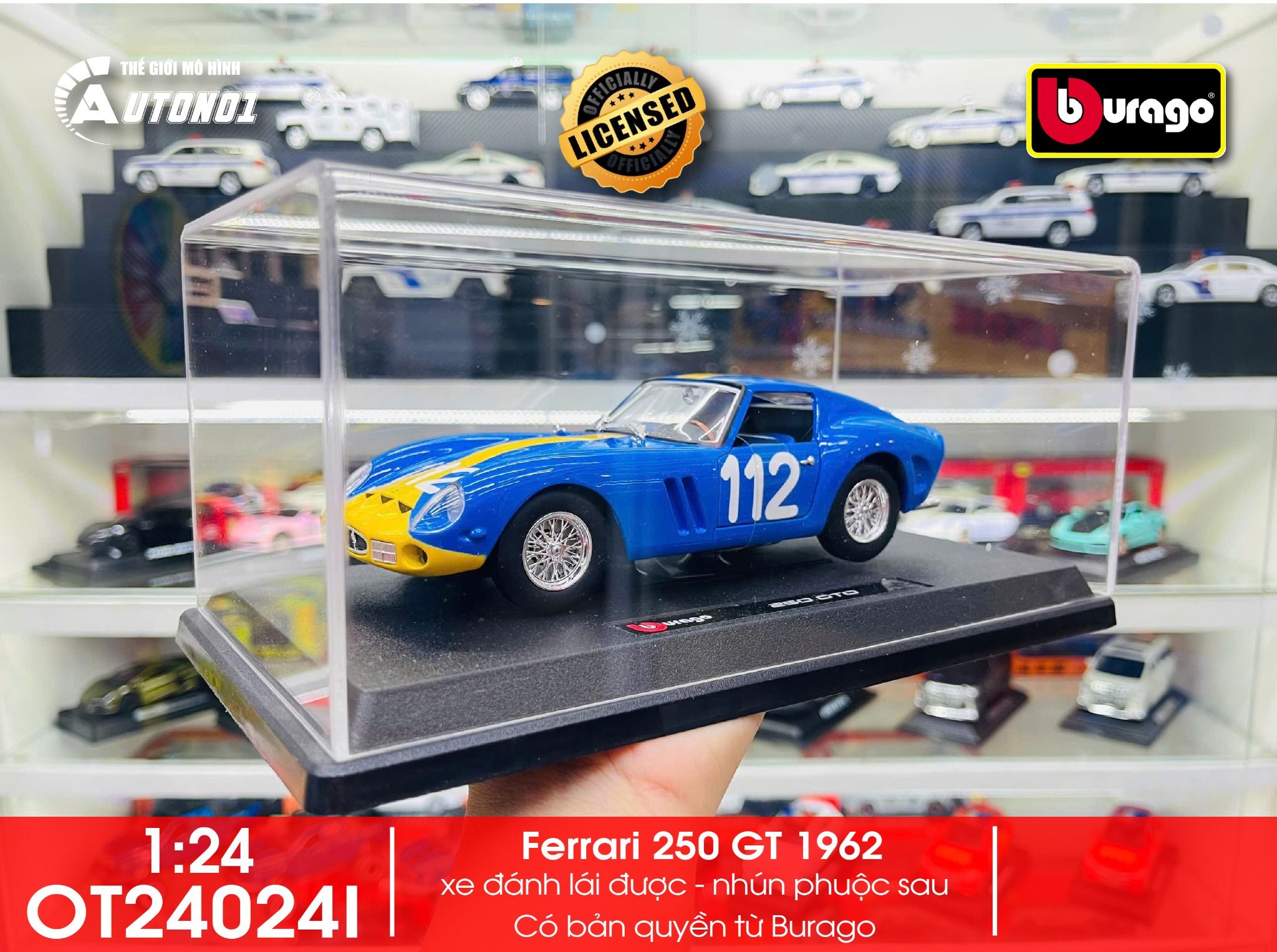 Mô hình xe có đế kèm hộp mica các hãng Lamborghini - Porsche - Ferrari tỉ lệ 1:24 Bburago OT24024