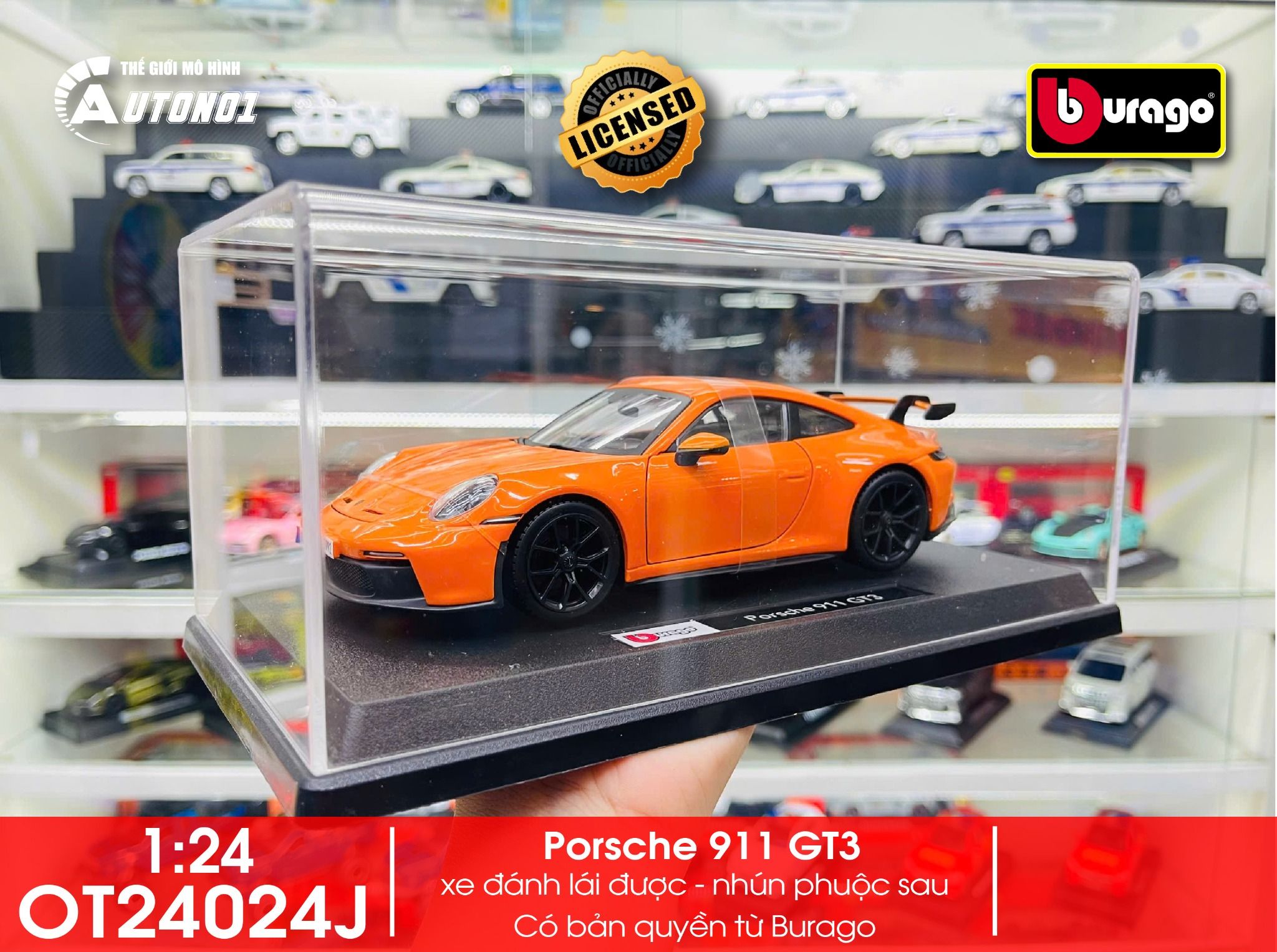 Mô hình xe có đế kèm hộp mica các hãng Lamborghini - Porsche - Ferrari tỉ lệ 1:24 Bburago OT24024