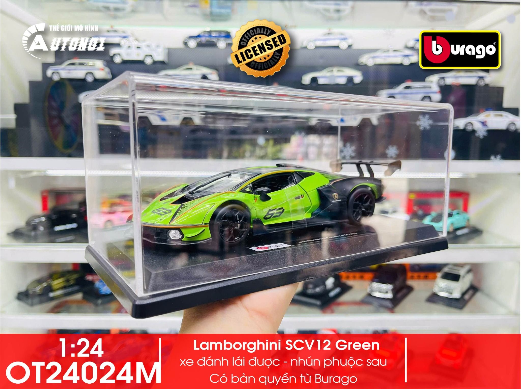 Mô hình xe có đế kèm hộp mica các hãng Lamborghini - Porsche - Ferrari tỉ lệ 1:24 Bburago OT24024