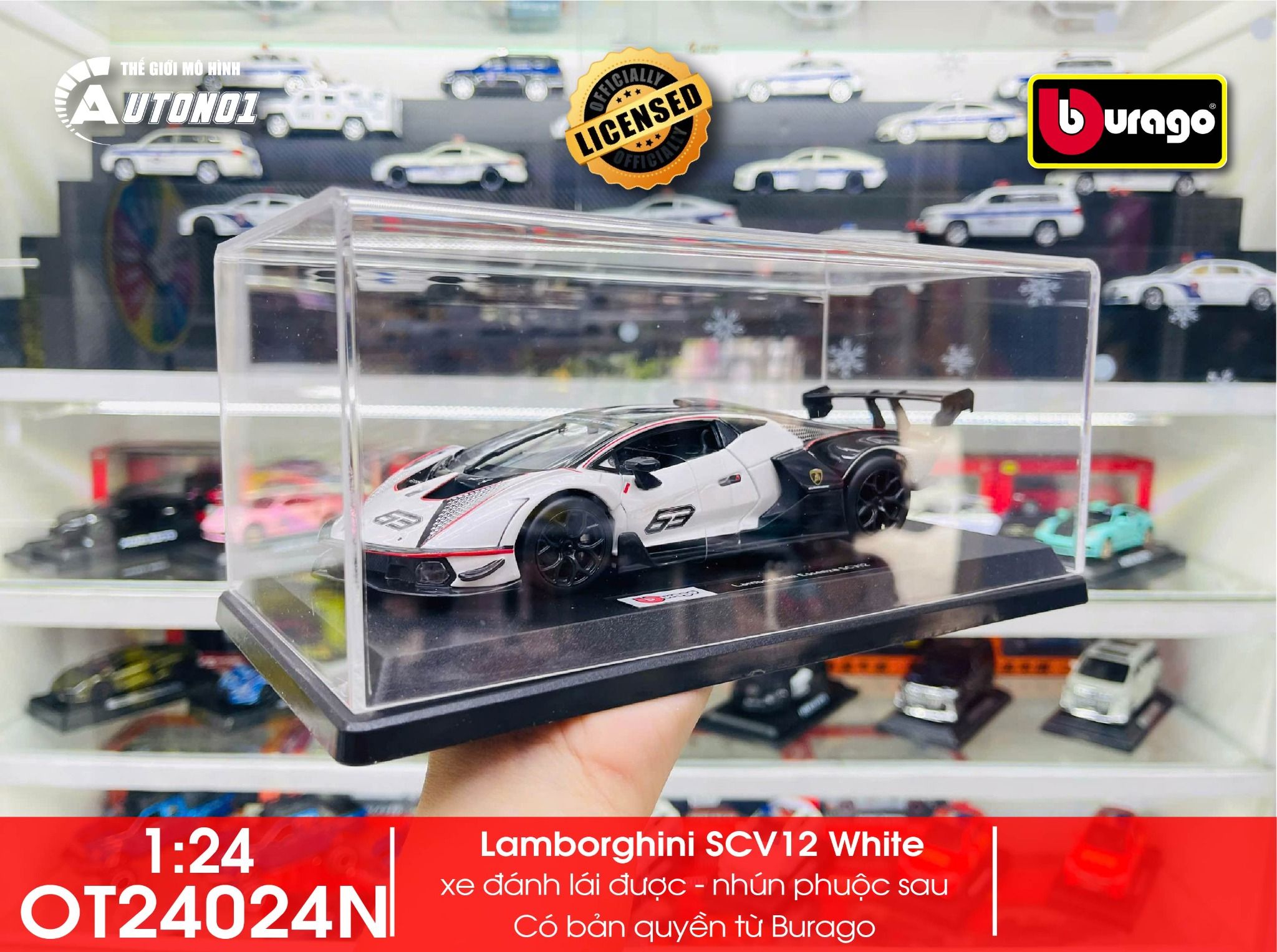 Mô hình xe có đế kèm hộp mica các hãng Lamborghini - Porsche - Ferrari tỉ lệ 1:24 Bburago OT24024