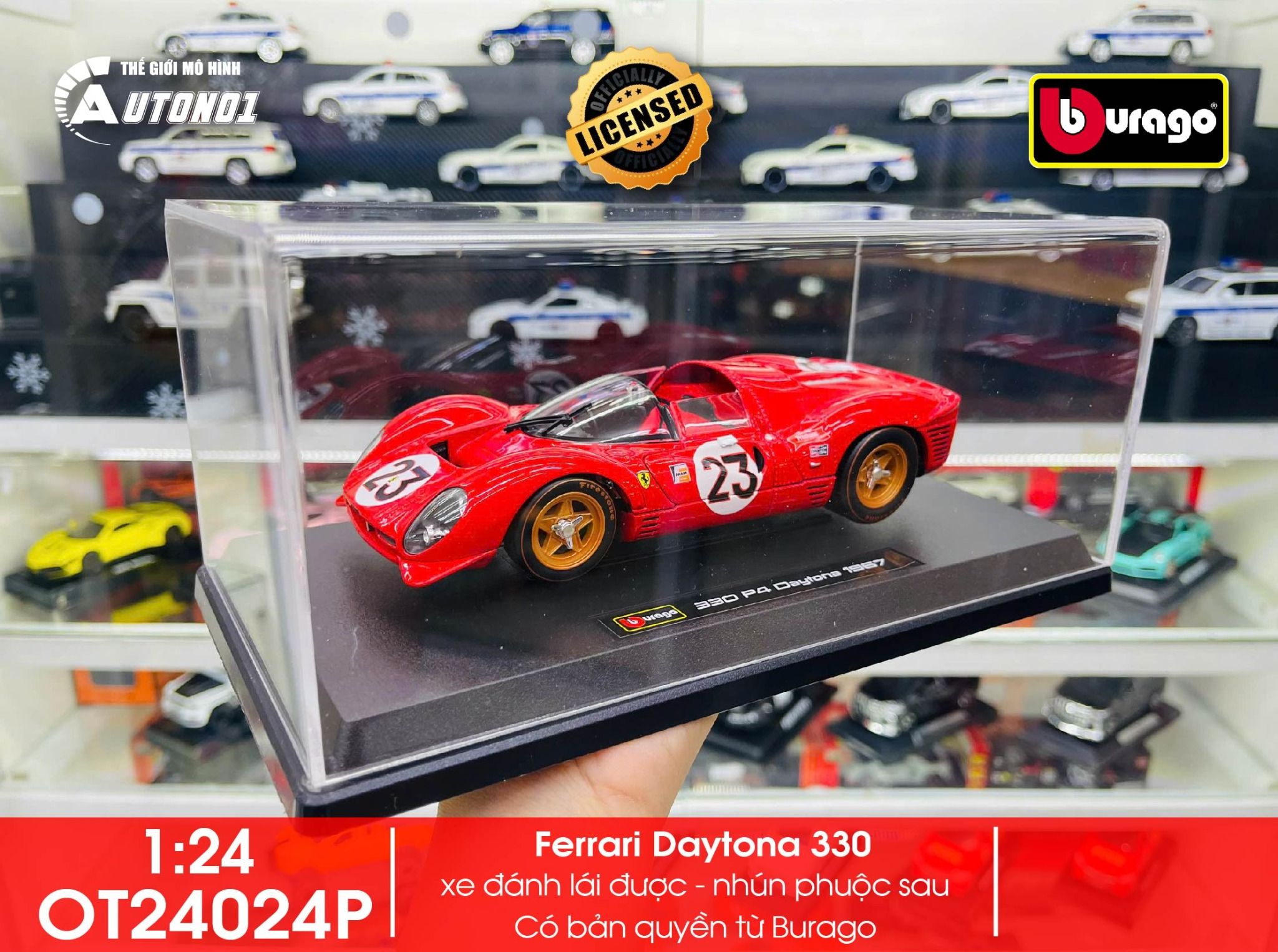 Mô hình xe có đế kèm hộp mica các hãng Lamborghini - Porsche - Ferrari tỉ lệ 1:24 Bburago OT24024