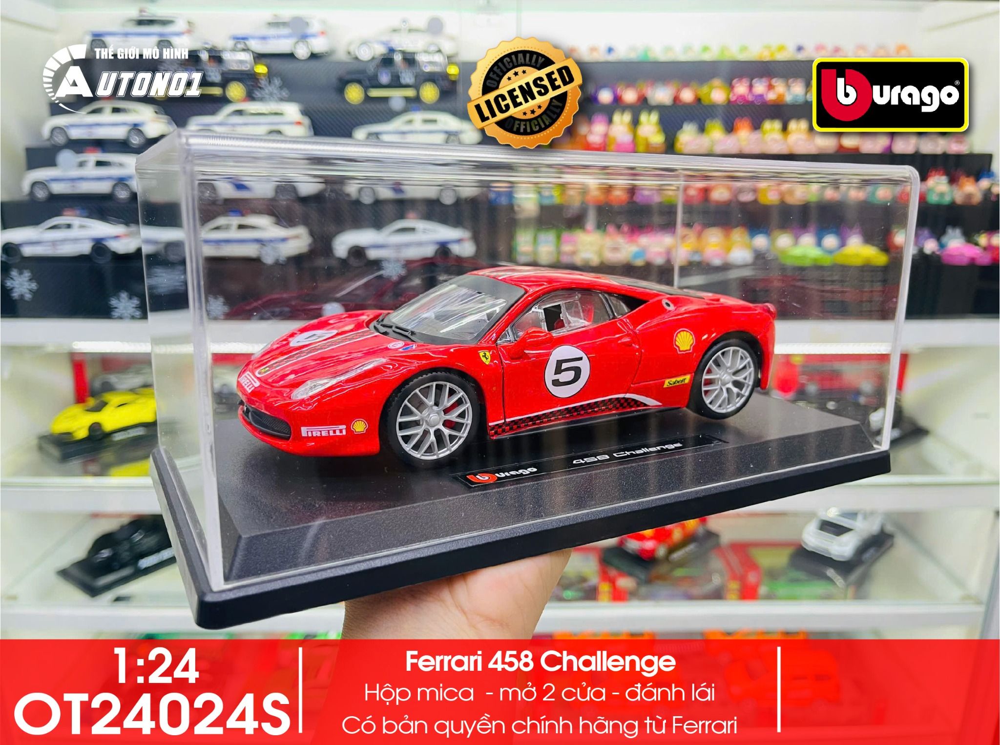 Mô hình xe có đế kèm hộp mica các hãng Lamborghini - Porsche - Ferrari tỉ lệ 1:24 Bburago OT24024