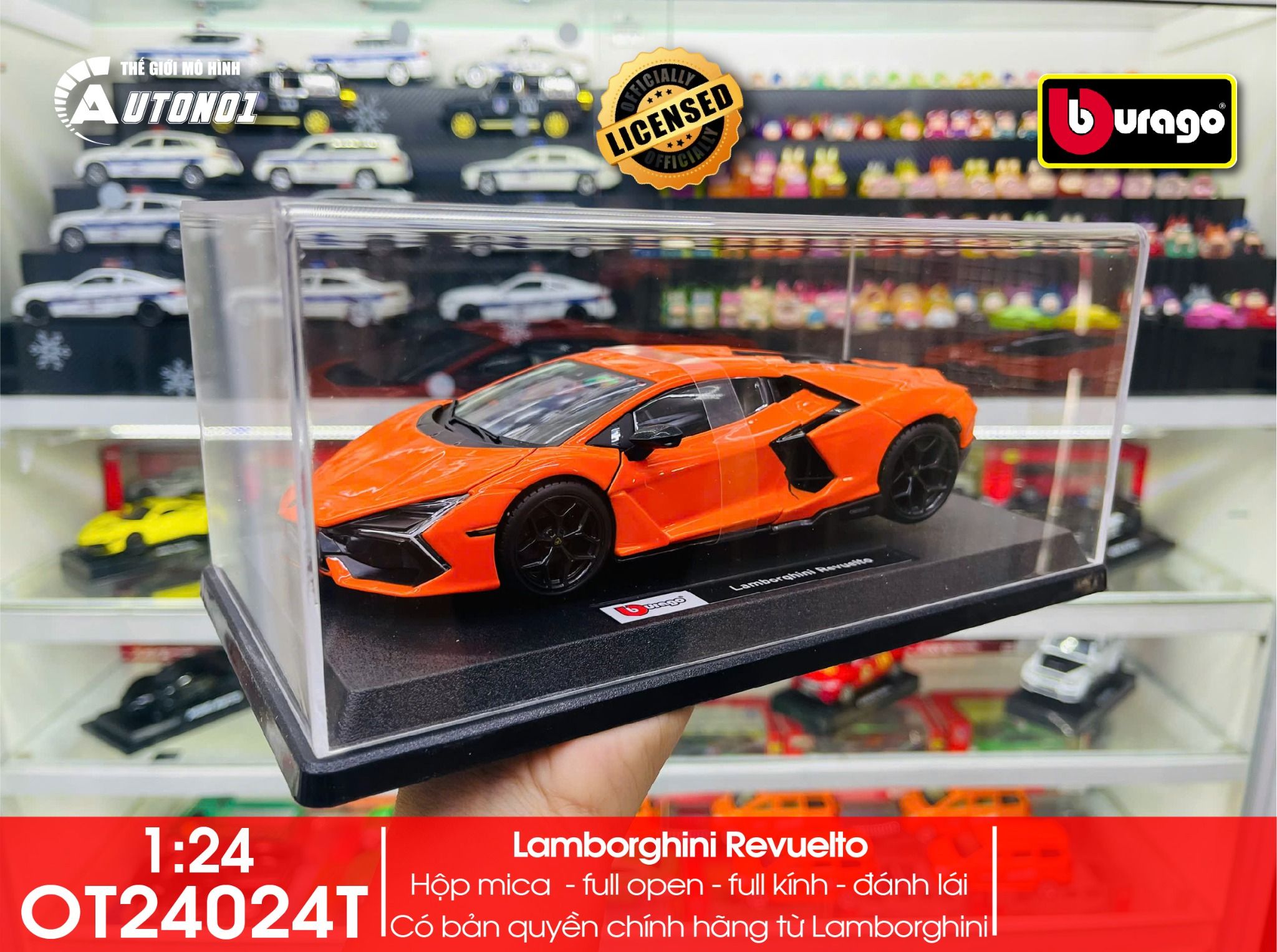 Mô hình xe có đế kèm hộp mica các hãng Lamborghini - Porsche - Ferrari tỉ lệ 1:24 Bburago OT24024