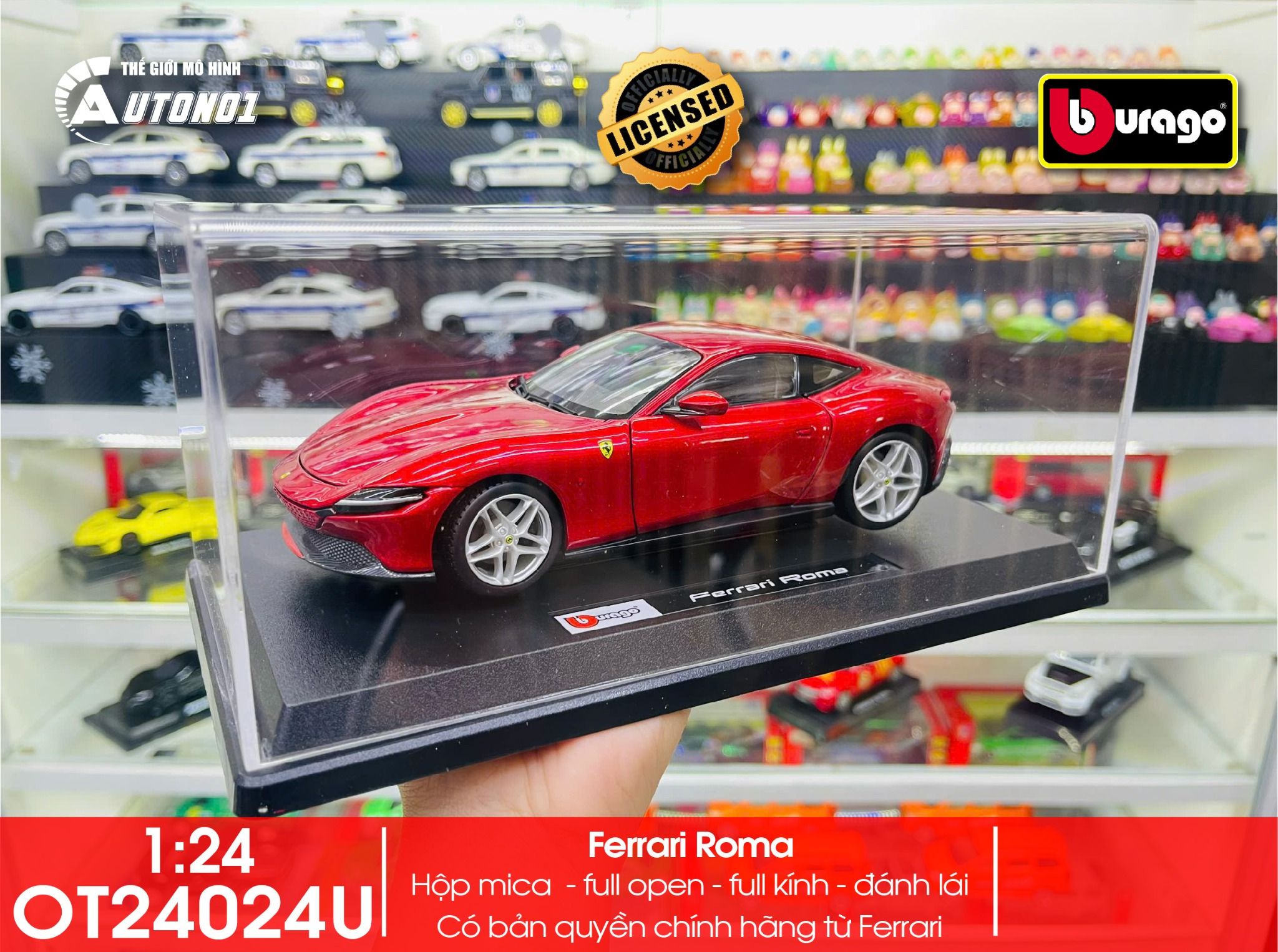 Mô hình xe có đế kèm hộp mica các hãng Lamborghini - Porsche - Ferrari tỉ lệ 1:24 Bburago OT24024