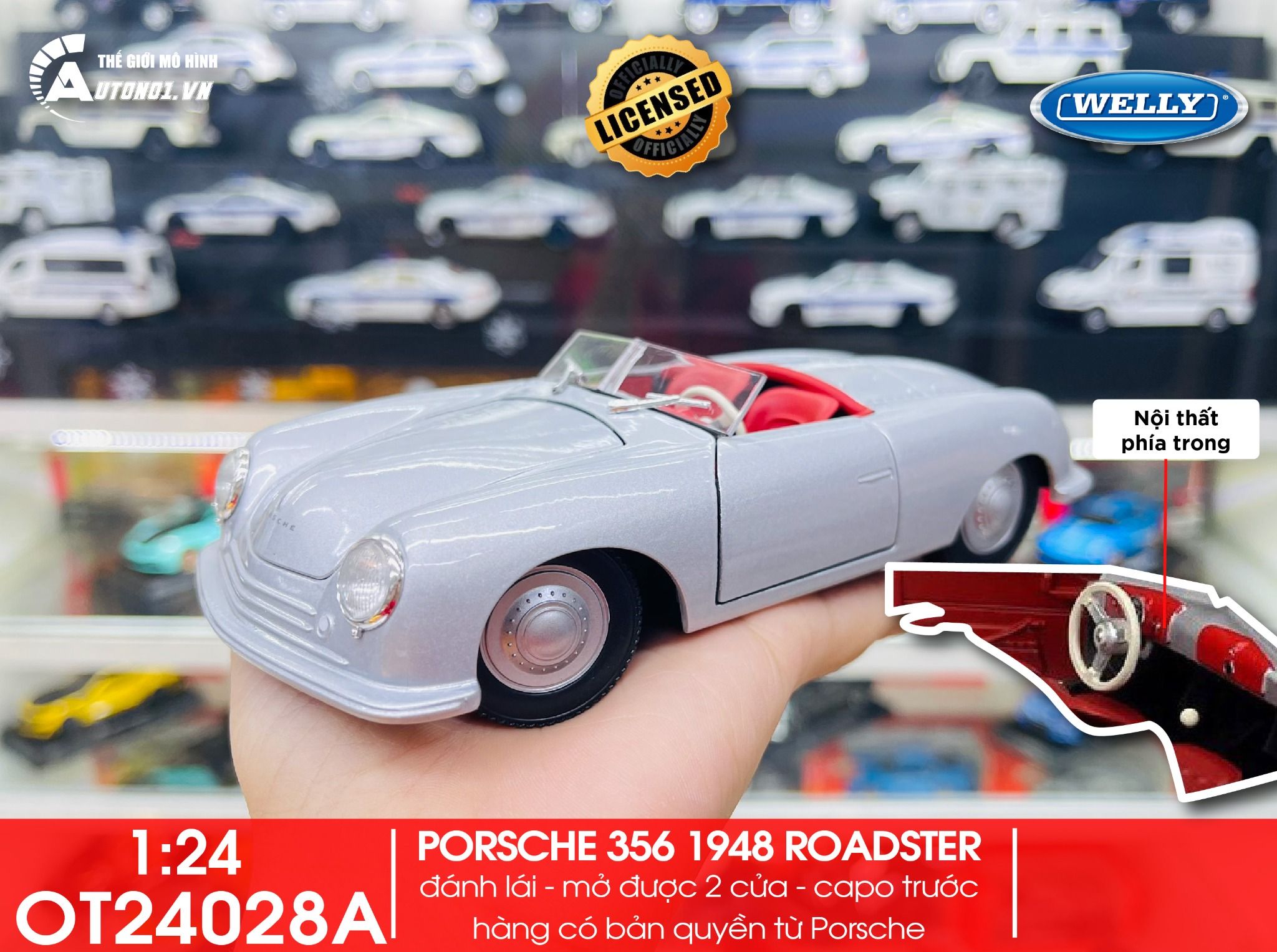 Mô hình xe Porsche 356 1948 No.1 Roadster đánh lái được tỉ lệ 1:24 Welly OT24028