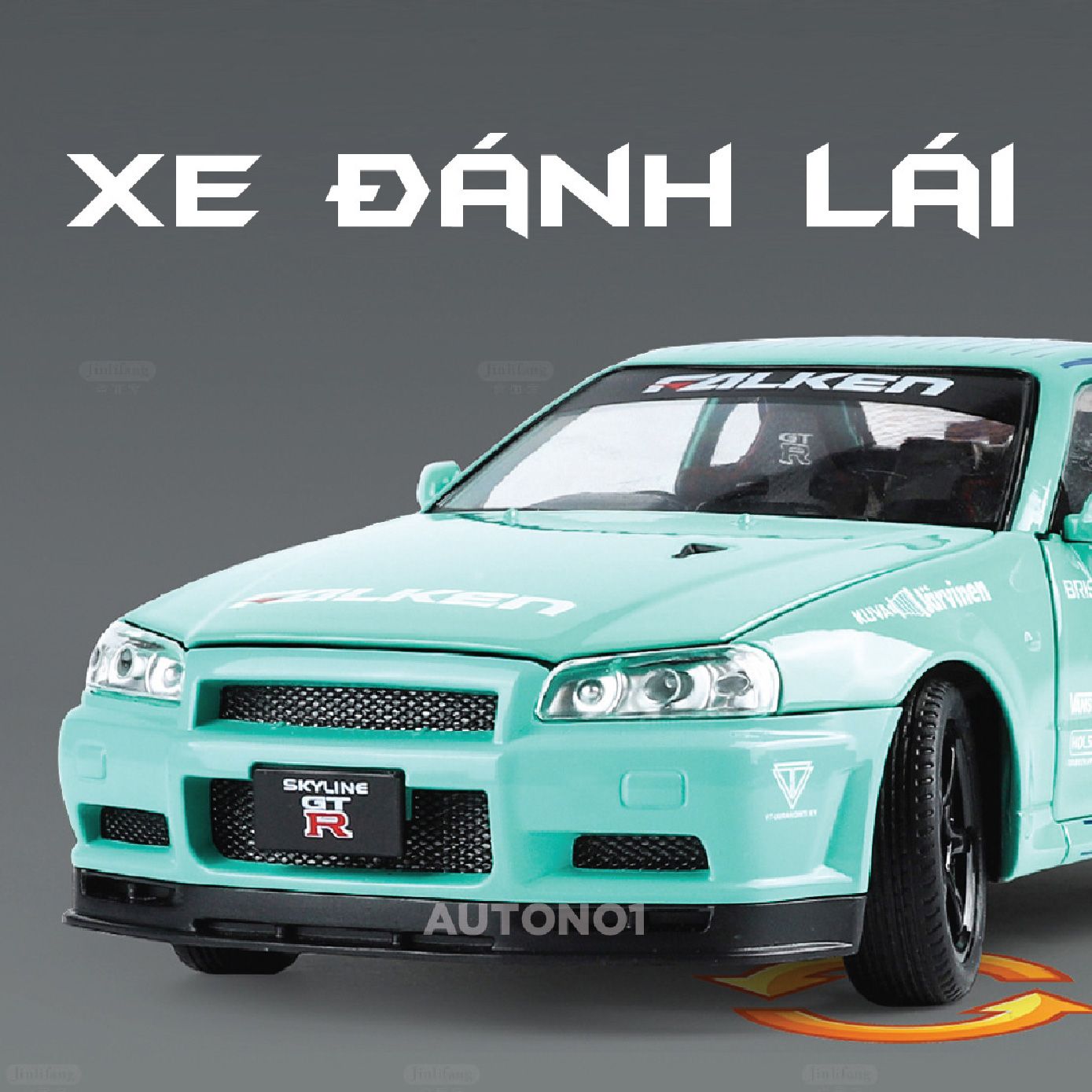 Mô hình xe Nissan GT-R R34 phiên bản racing full open - có đèn - có âm thanh tỉ lệ 1:24 JinliFang OT24030