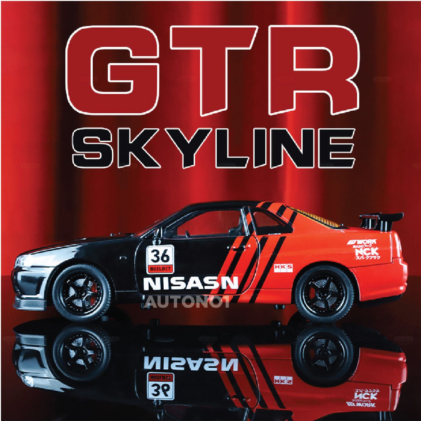 Mô hình xe Nissan GT-R R34 phiên bản racing full open - có đèn - có âm thanh tỉ lệ 1:24 JinliFang OT24030