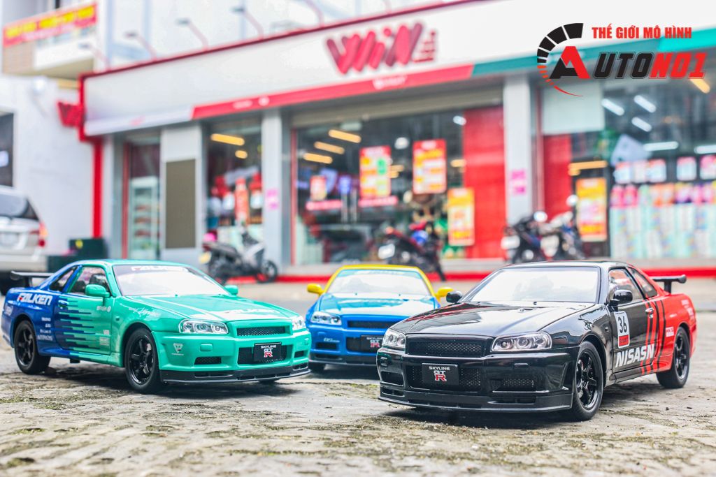 Mô hình xe Nissan GT-R R34 phiên bản racing full open - có đèn - có âm thanh tỉ lệ 1:24 JinliFang OT24030