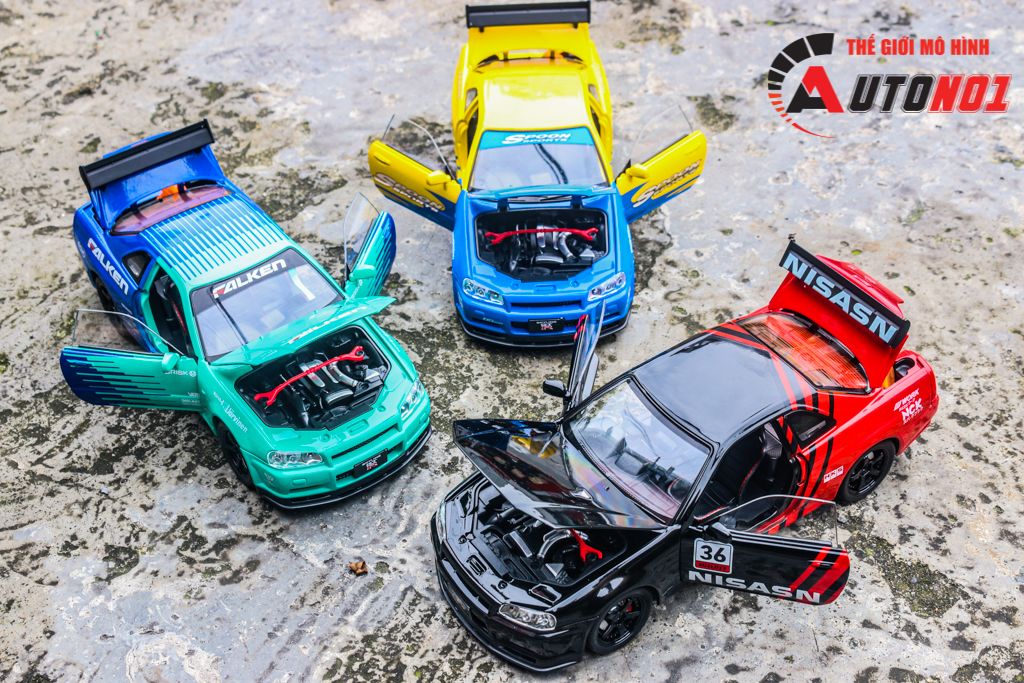 Mô hình xe Nissan GT-R R34 phiên bản racing full open - có đèn - có âm thanh tỉ lệ 1:24 JinliFang OT24030