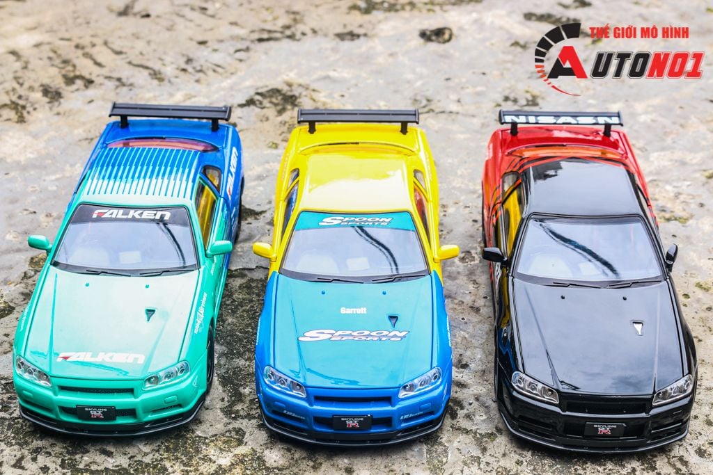 Mô hình xe Nissan GT-R R34 phiên bản racing full open - có đèn - có âm thanh tỉ lệ 1:24 JinliFang OT24030