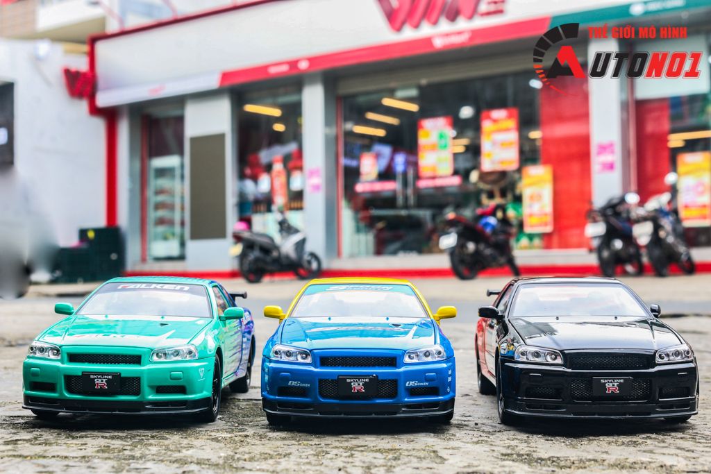 Mô hình xe Nissan GT-R R34 phiên bản racing full open - có đèn - có âm thanh tỉ lệ 1:24 JinliFang OT24030