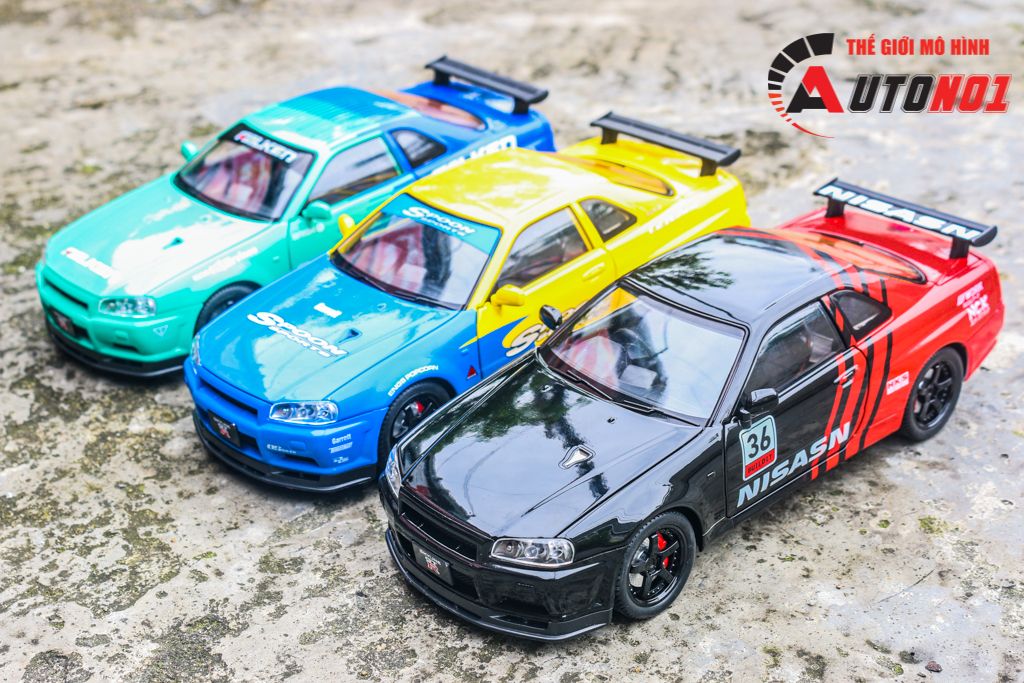 Mô hình xe Nissan GT-R R34 phiên bản racing full open - có đèn - có âm thanh tỉ lệ 1:24 JinliFang OT24030