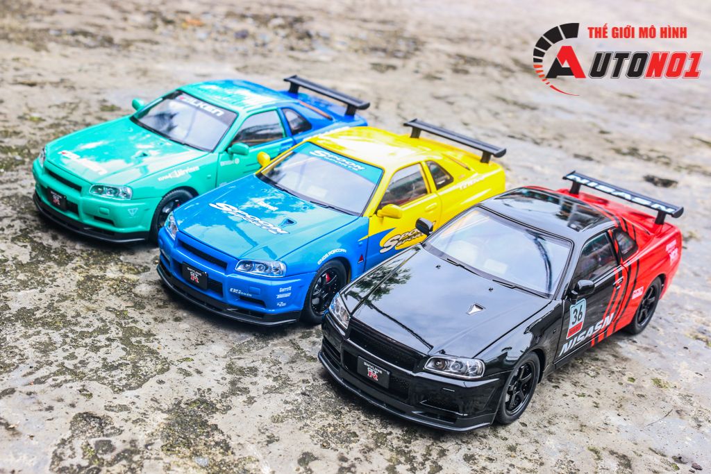 Mô hình xe Nissan GT-R R34 phiên bản racing full open - có đèn - có âm thanh tỉ lệ 1:24 JinliFang OT24030