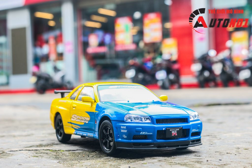 Mô hình xe Nissan GT-R R34 phiên bản racing full open - có đèn - có âm thanh tỉ lệ 1:24 JinliFang OT24030