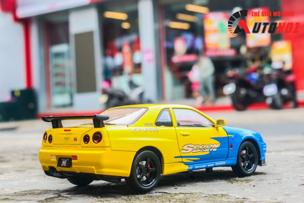Mô hình xe Nissan GT-R R34 phiên bản racing full open - có đèn - có âm thanh tỉ lệ 1:24 JinliFang OT24030