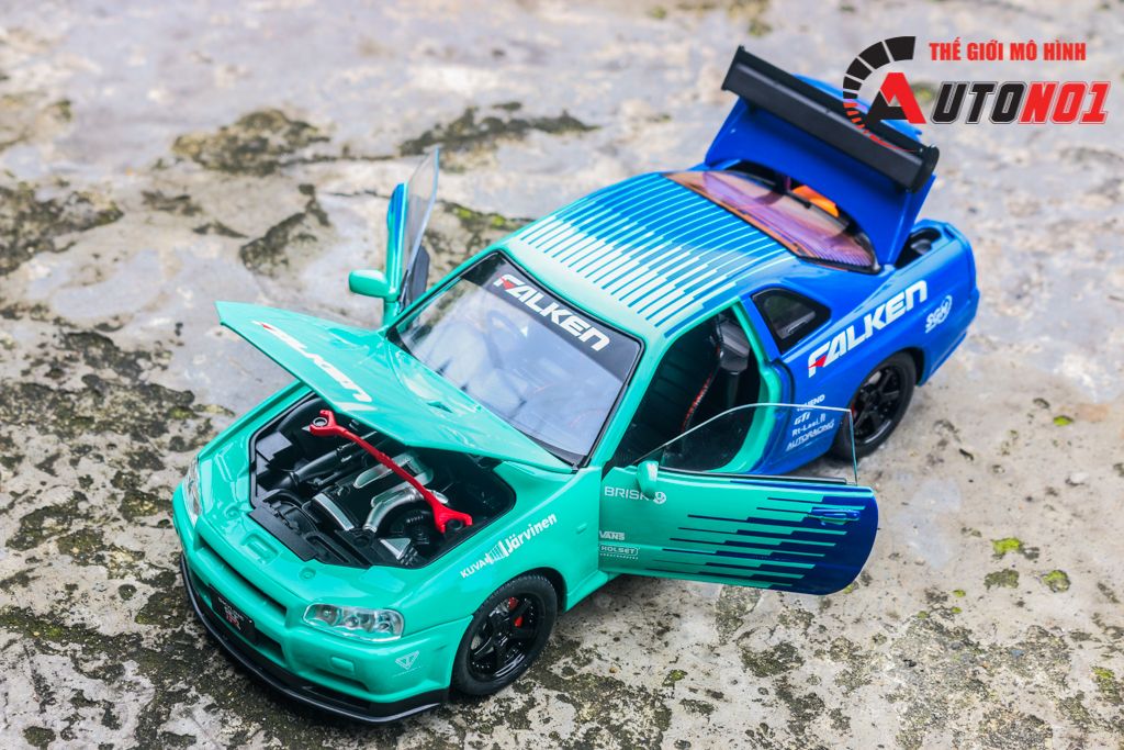 Mô hình xe Nissan GT-R R34 phiên bản racing full open - có đèn - có âm thanh tỉ lệ 1:24 JinliFang OT24030