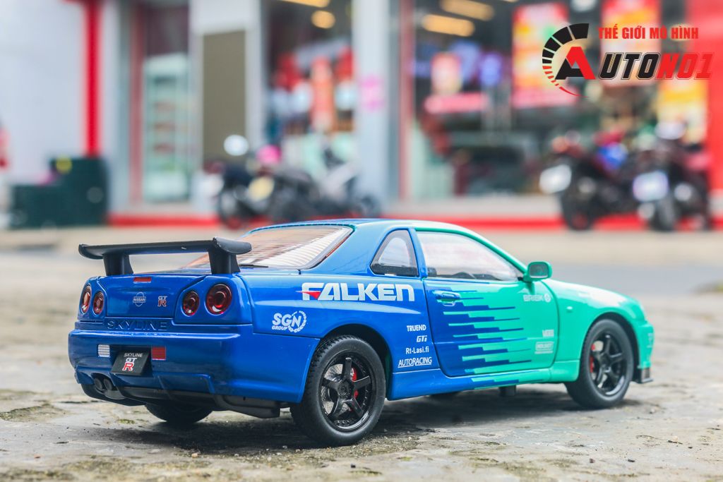 Mô hình xe Nissan GT-R R34 phiên bản racing full open - có đèn - có âm thanh tỉ lệ 1:24 JinliFang OT24030